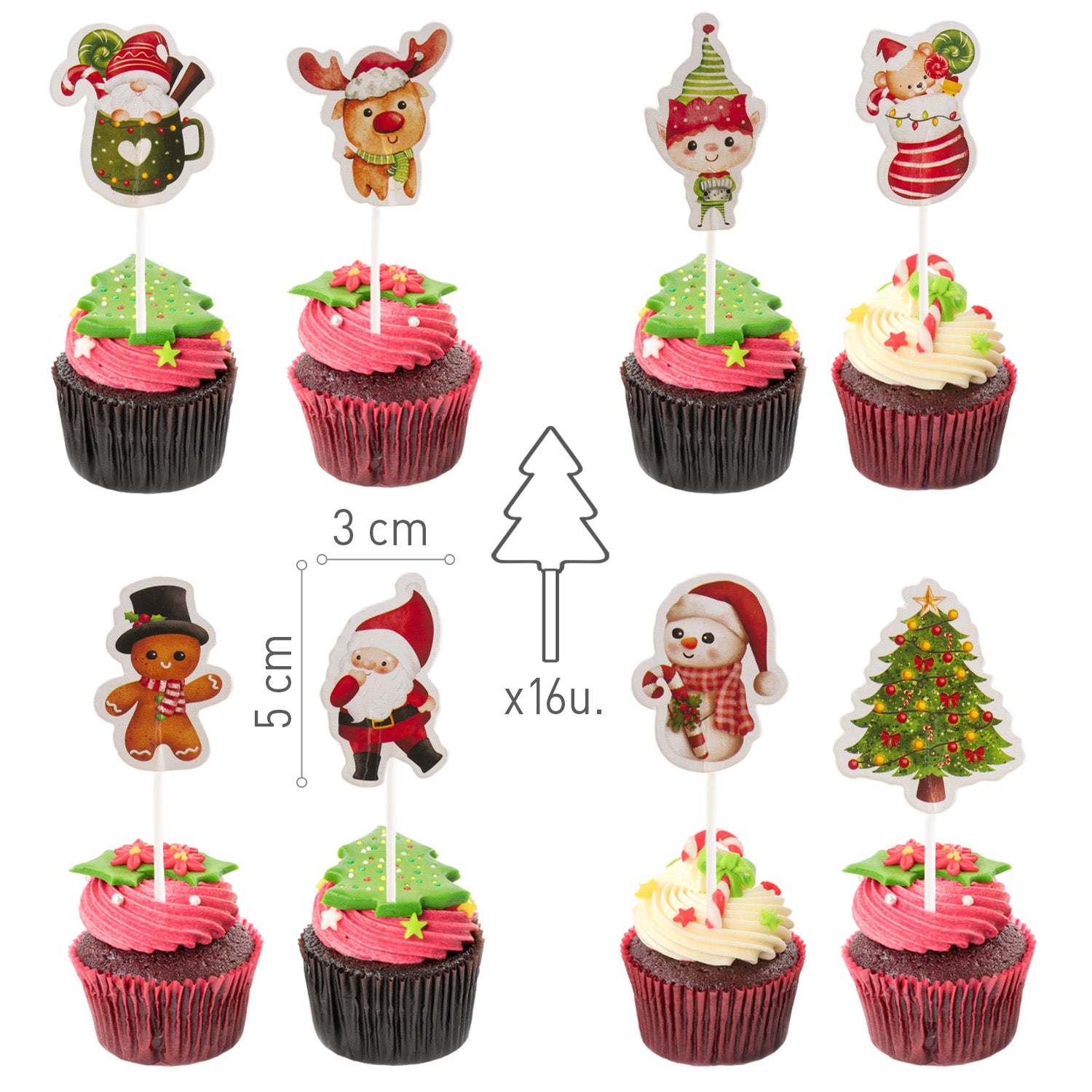 CAKE TOPPERS NOEL 8 DESSINS 16 U