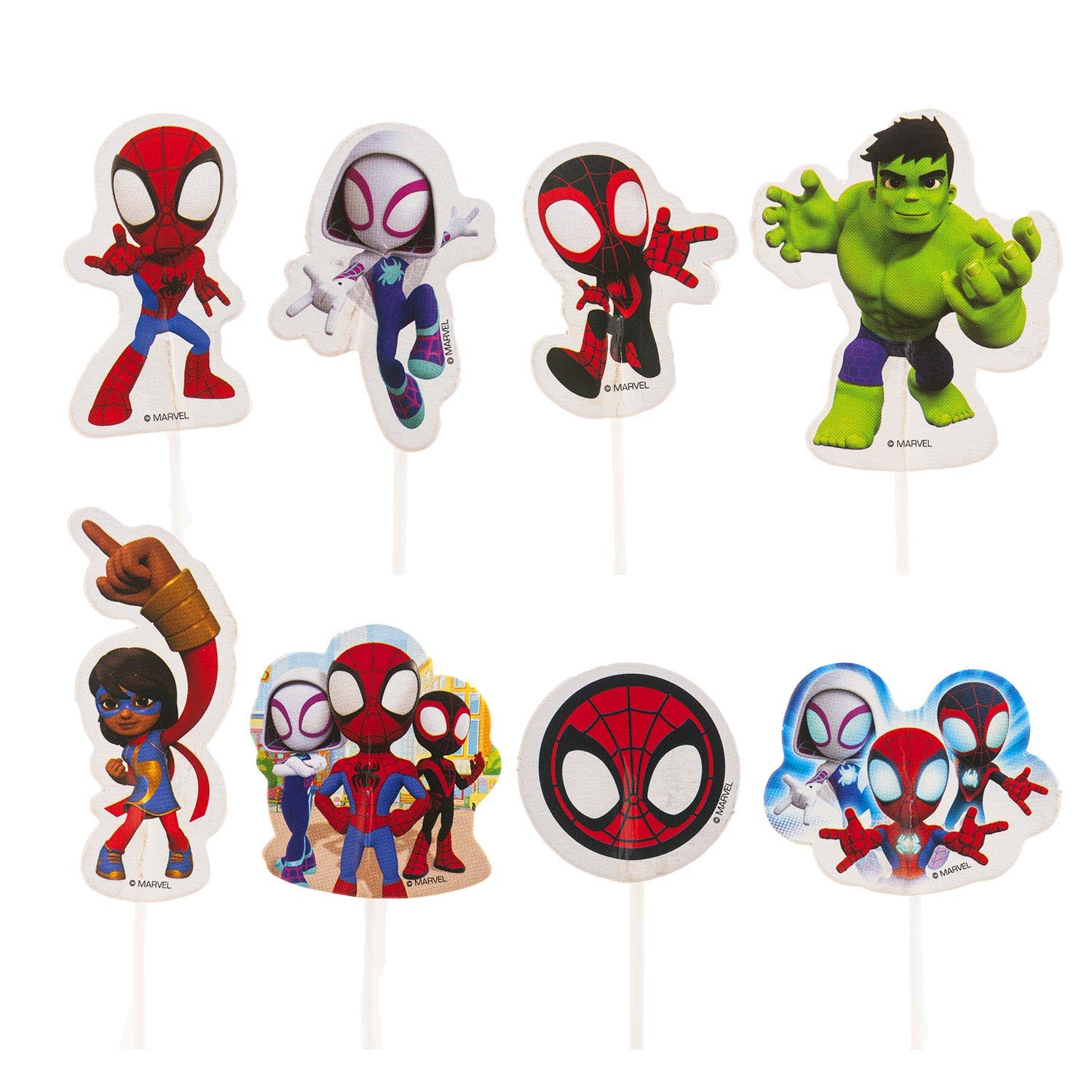 CAKE TOPPER 8 DISEÑOS SPIDEY 16 UNIDADES