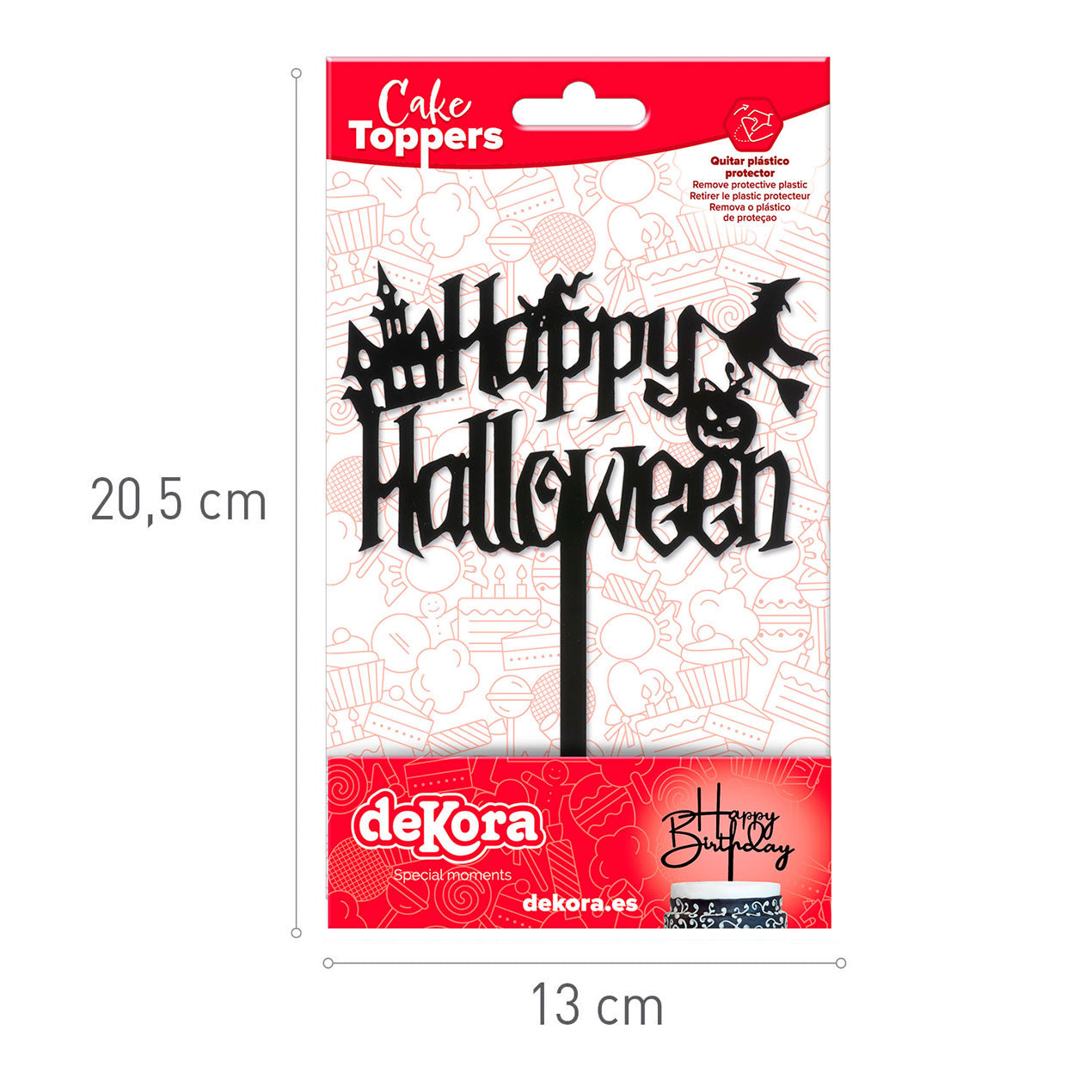 CAKE TOPPER HAPPY HALLOWEEN BRUXA 11,5 X 14CM