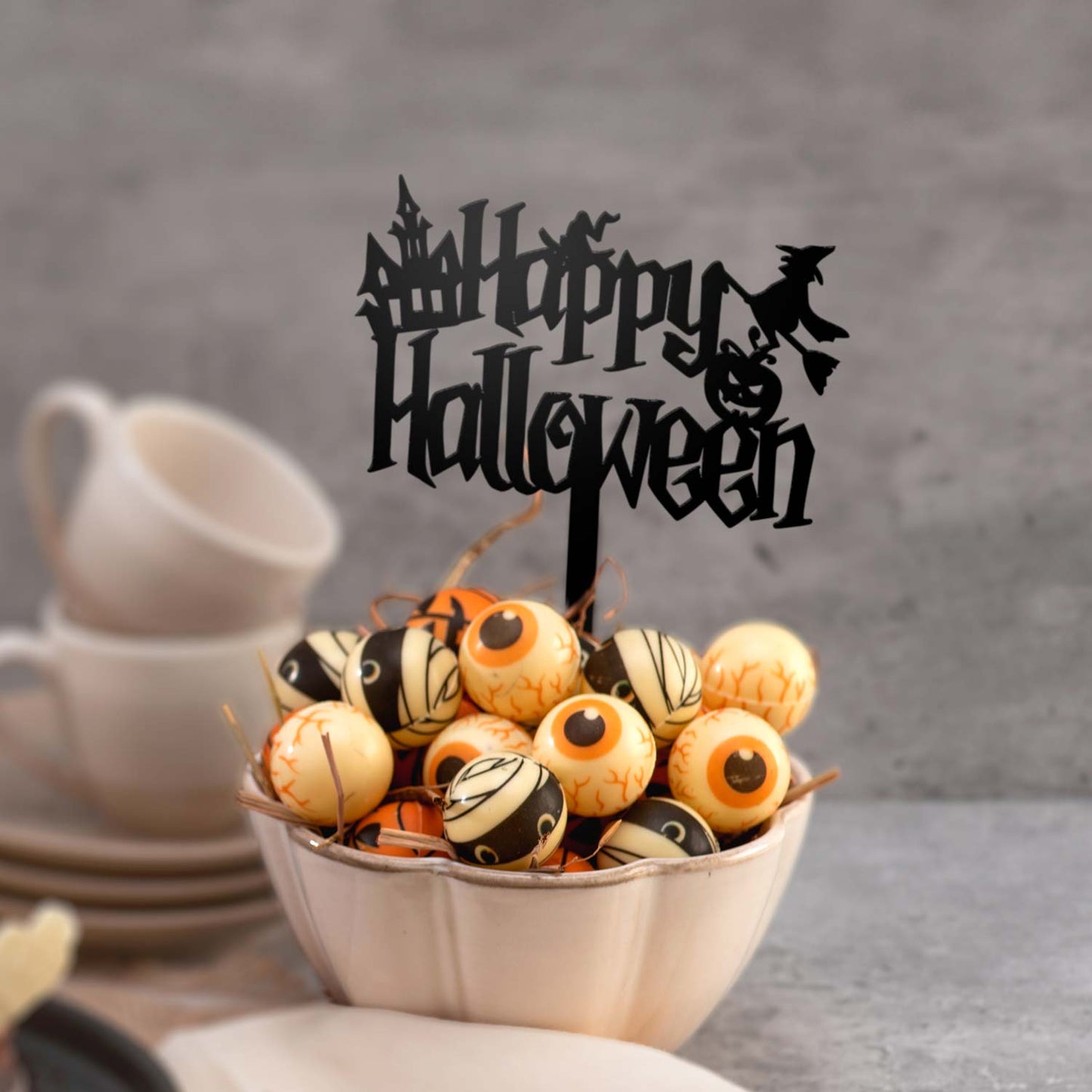 CAKE TOPPER HAPPY HALLOWEEN BRUXA 11,5 X 14CM