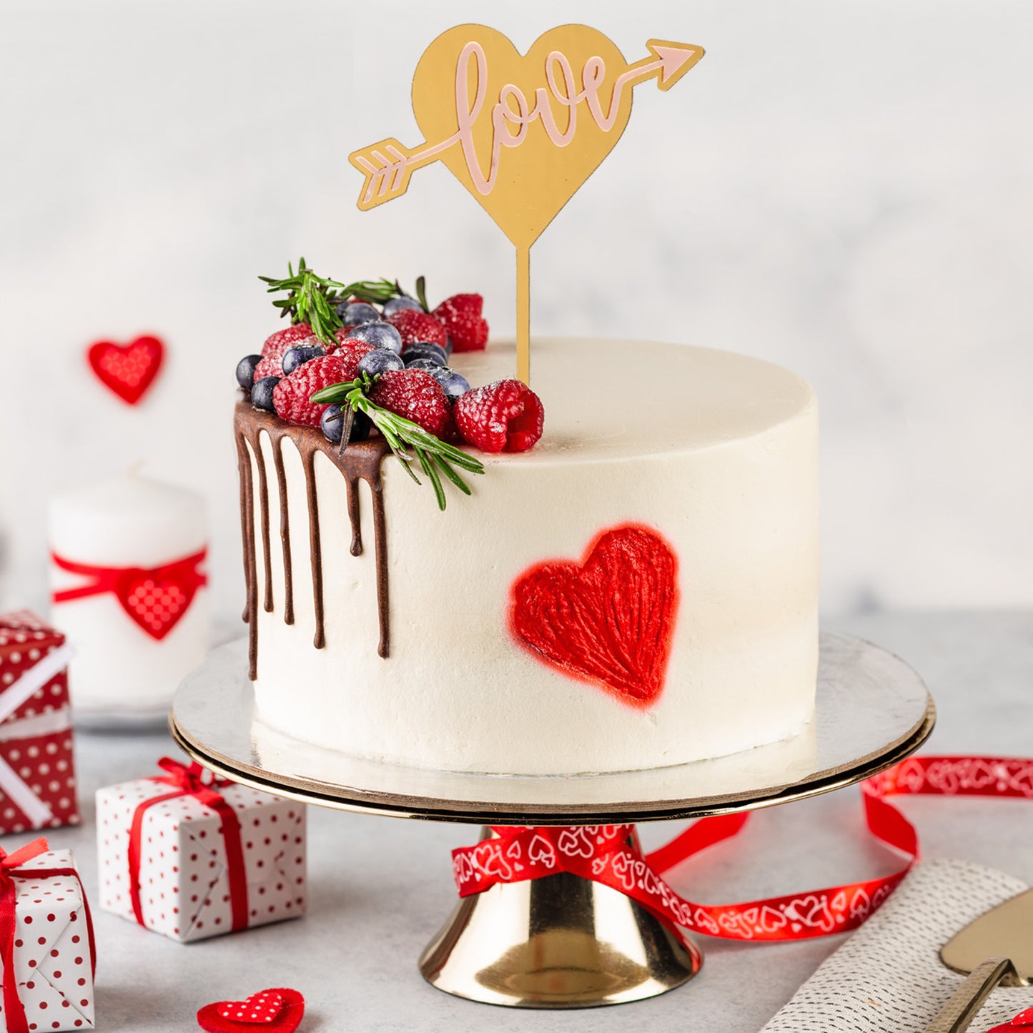 CAKE TOPPER LOVE ROSA 13X11CM