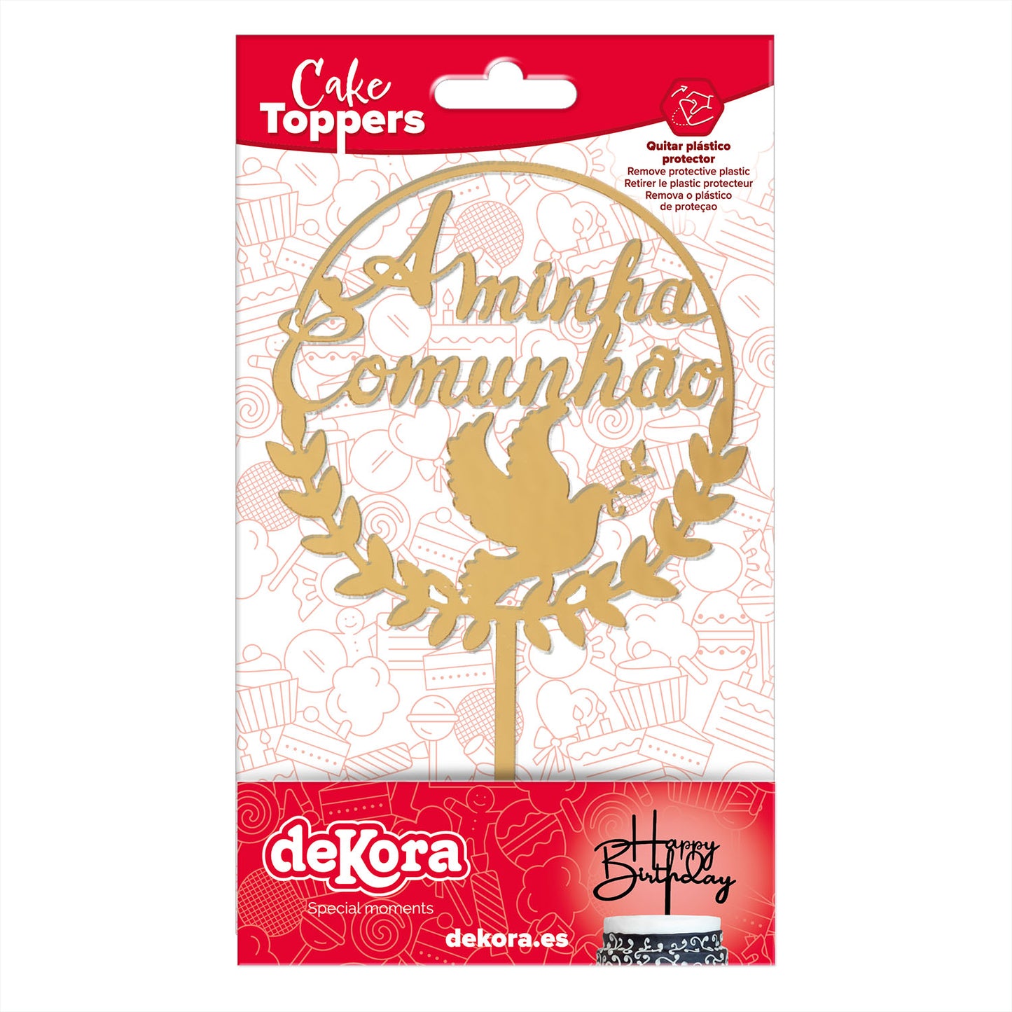 CAKE TOPPER A MINHA COMUNHAO OURO 15X10CM