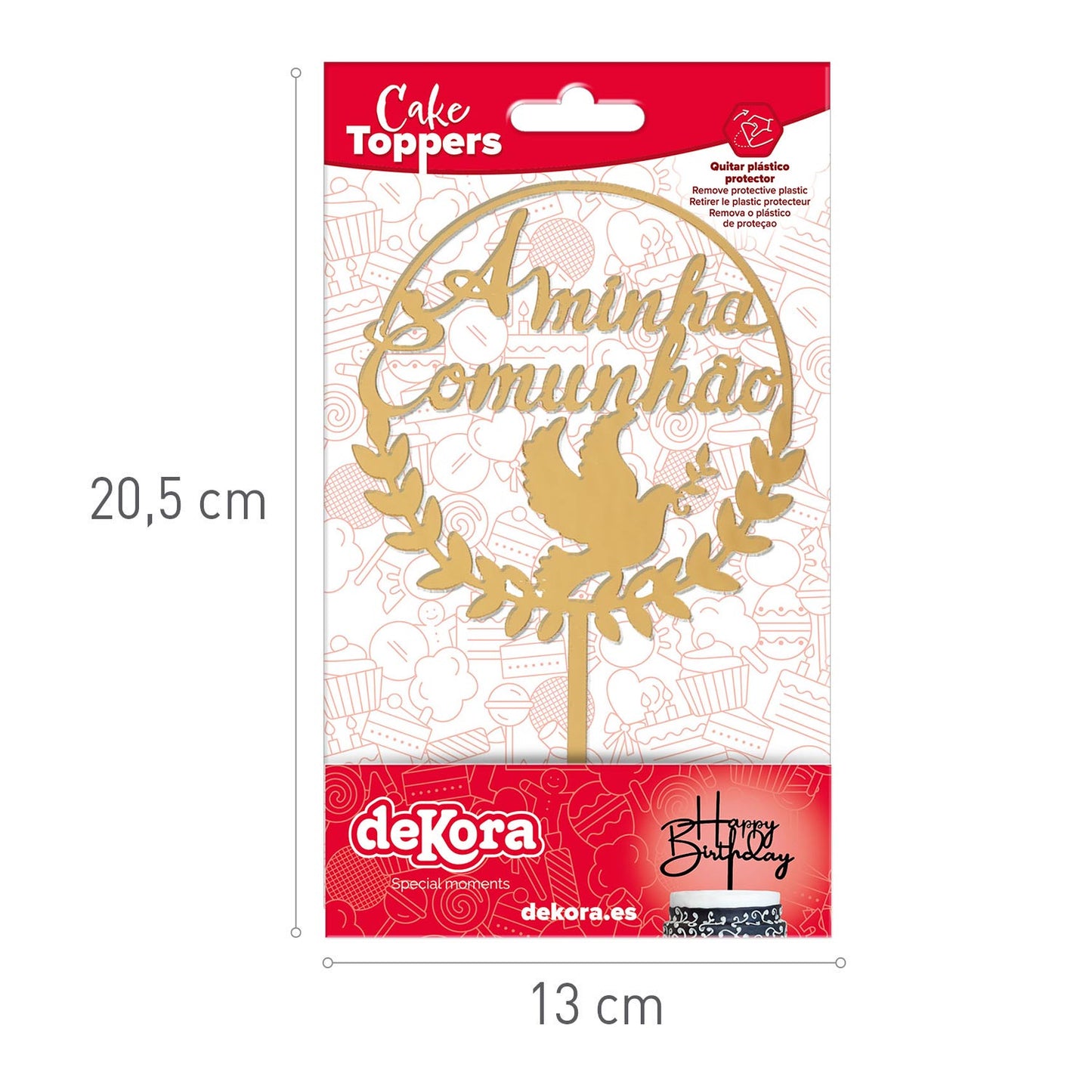 CAKE TOPPER A MINHA COMUNHAO OURO 15X10CM
