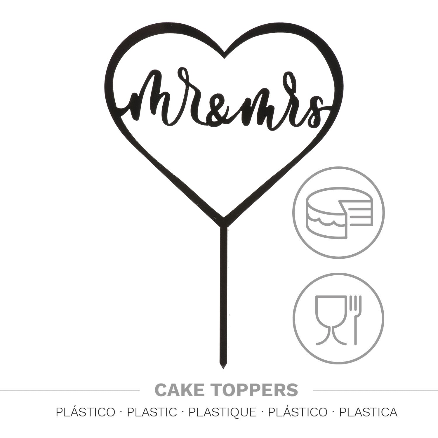 CAKE TOPPER MR AND MRS CORAZON NEGRO 15X10CM