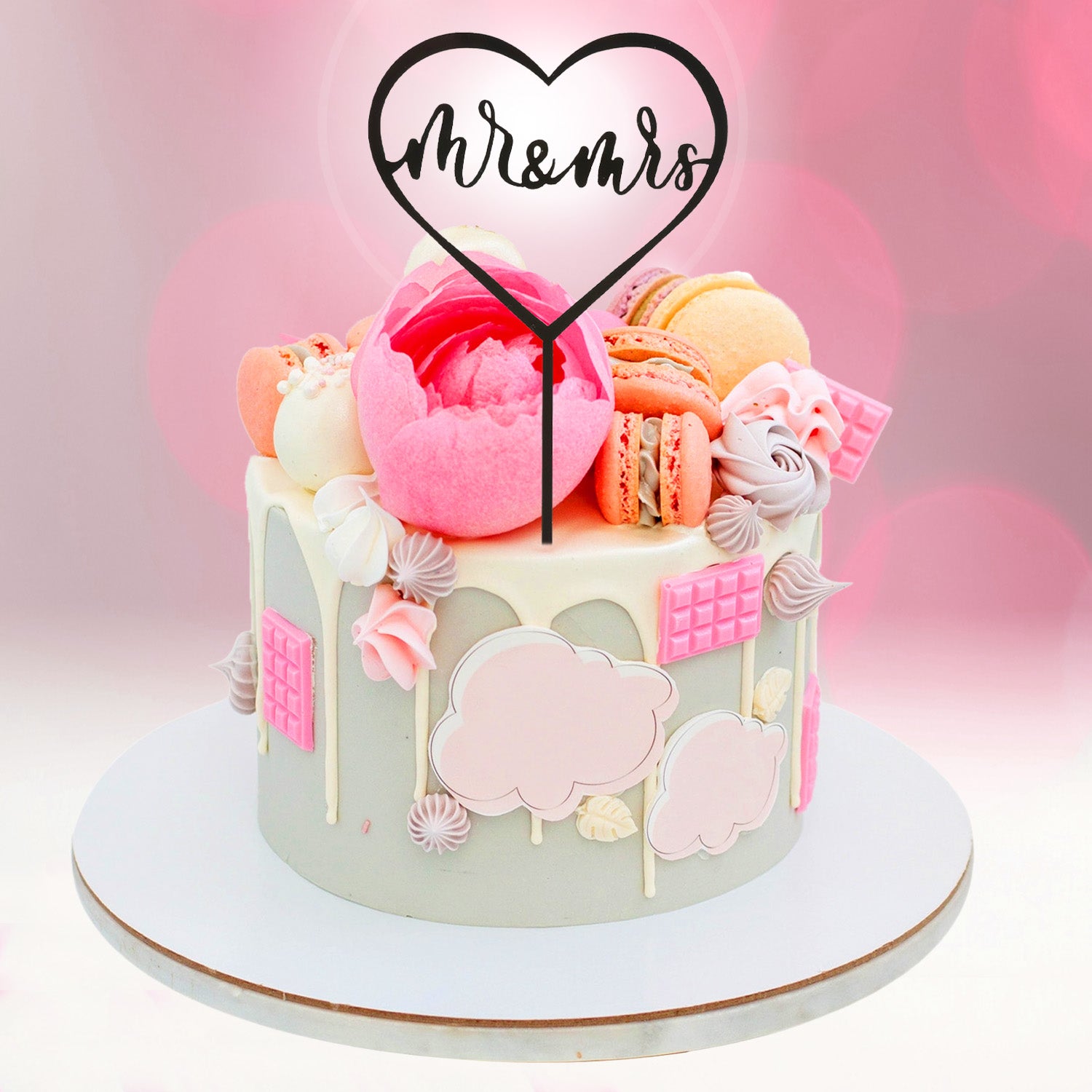 CAKE TOPPER MR AND MRS BLACK HEART