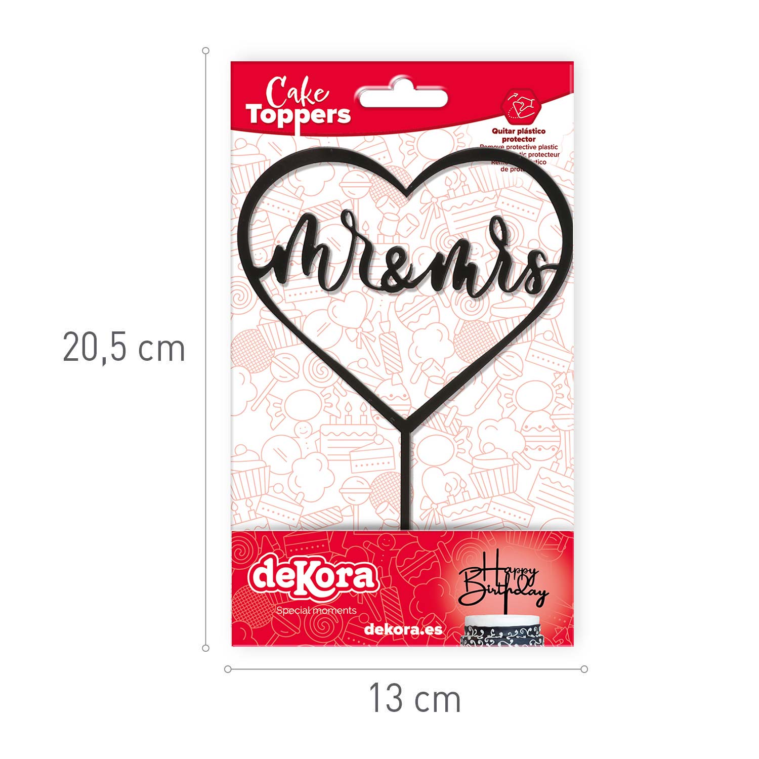 CAKE TOPPER MR AND MRS CORAZON NEGRO 15X10CM