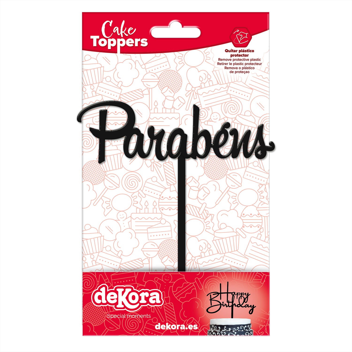 CAKE TOPPER PARABENS PRETO 11 X 14 CM