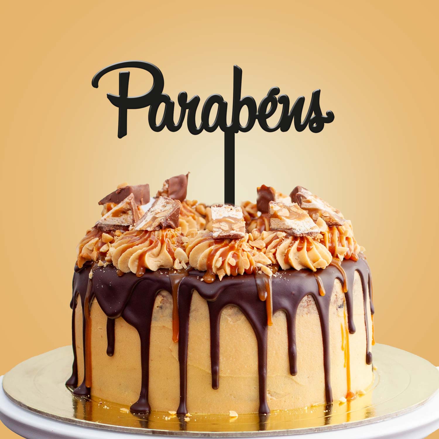 CAKE TOPPER PARABENS PRETO 11 X 14 CM
