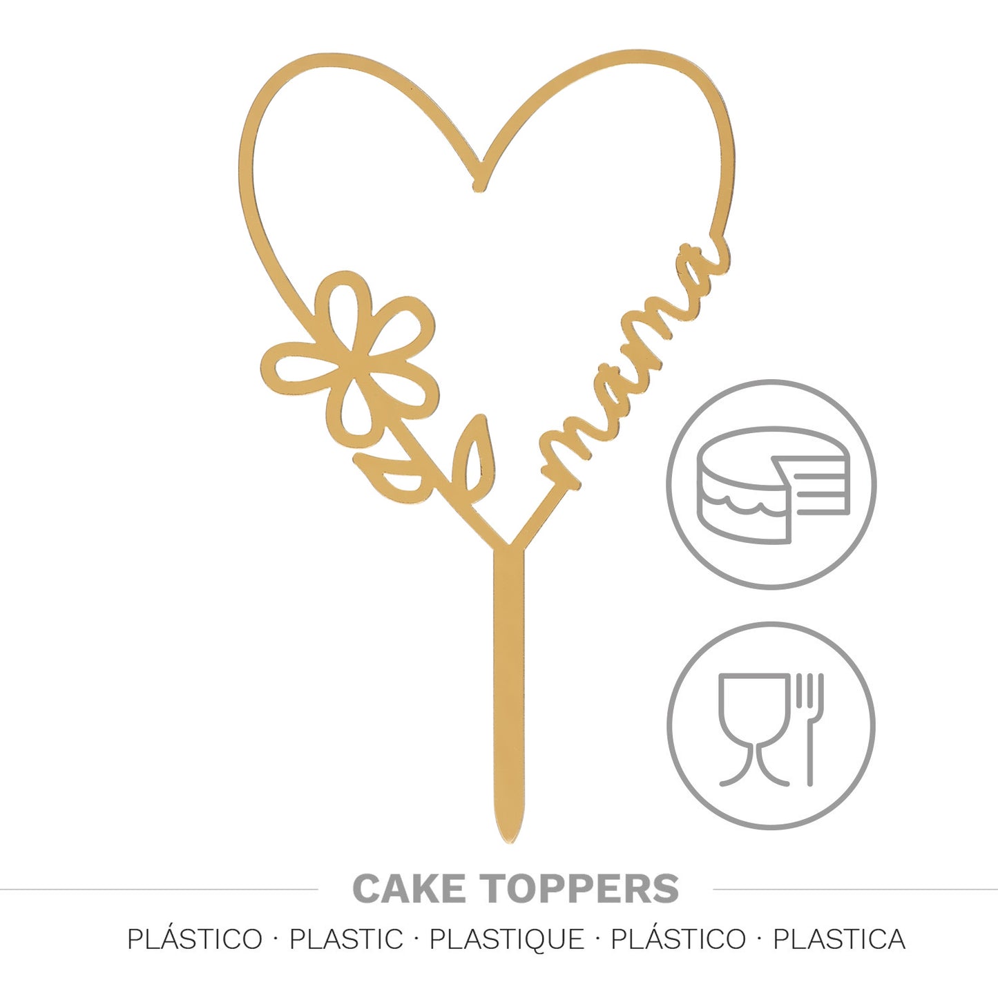 CAKE TOPPER CORAZÓN ORO MAMÁ 16X11CM