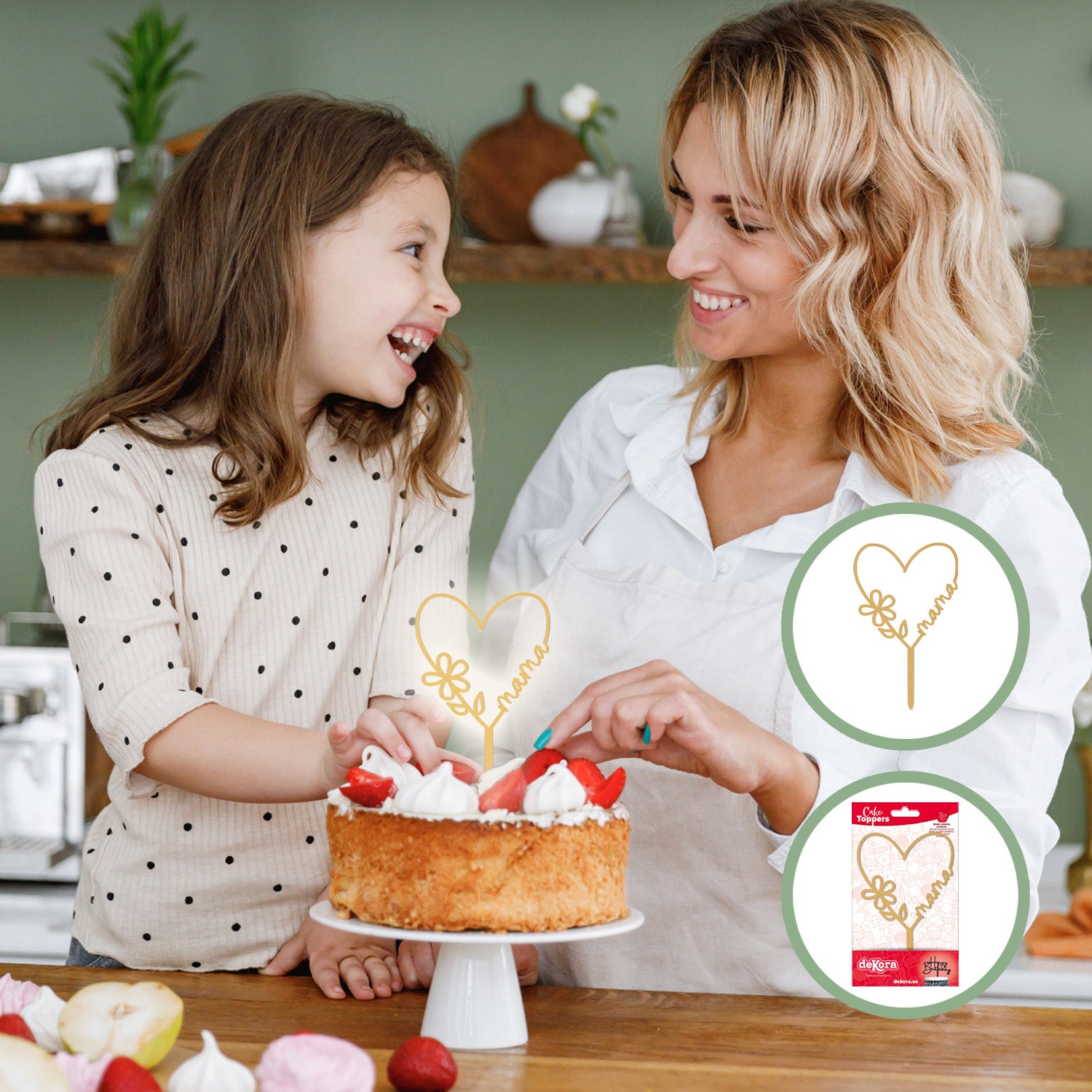 CAKE TOPPER CORAZÓN ORO MAMÁ 16X11CM