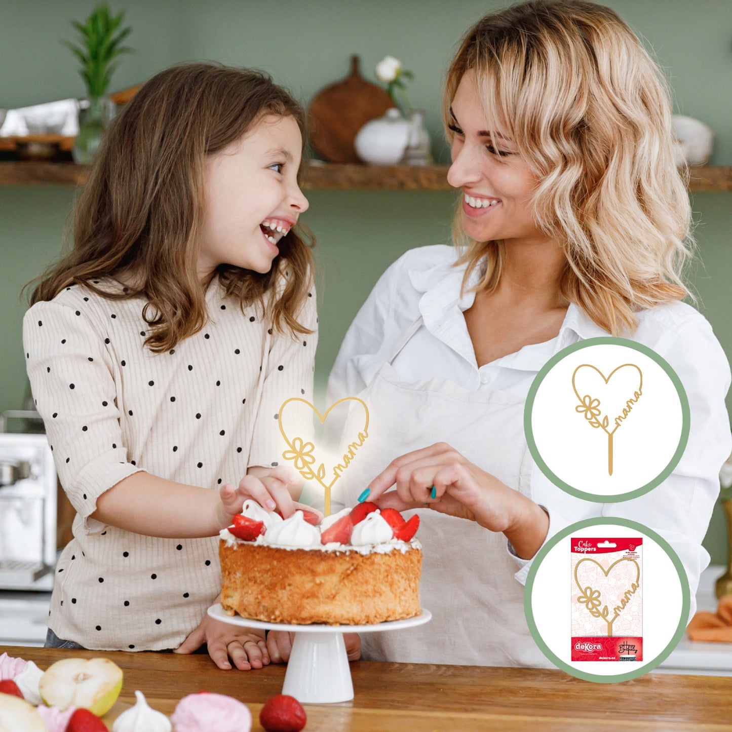 CAKE TOPPER CORAZÓN ORO MAMÁ 16X11CM