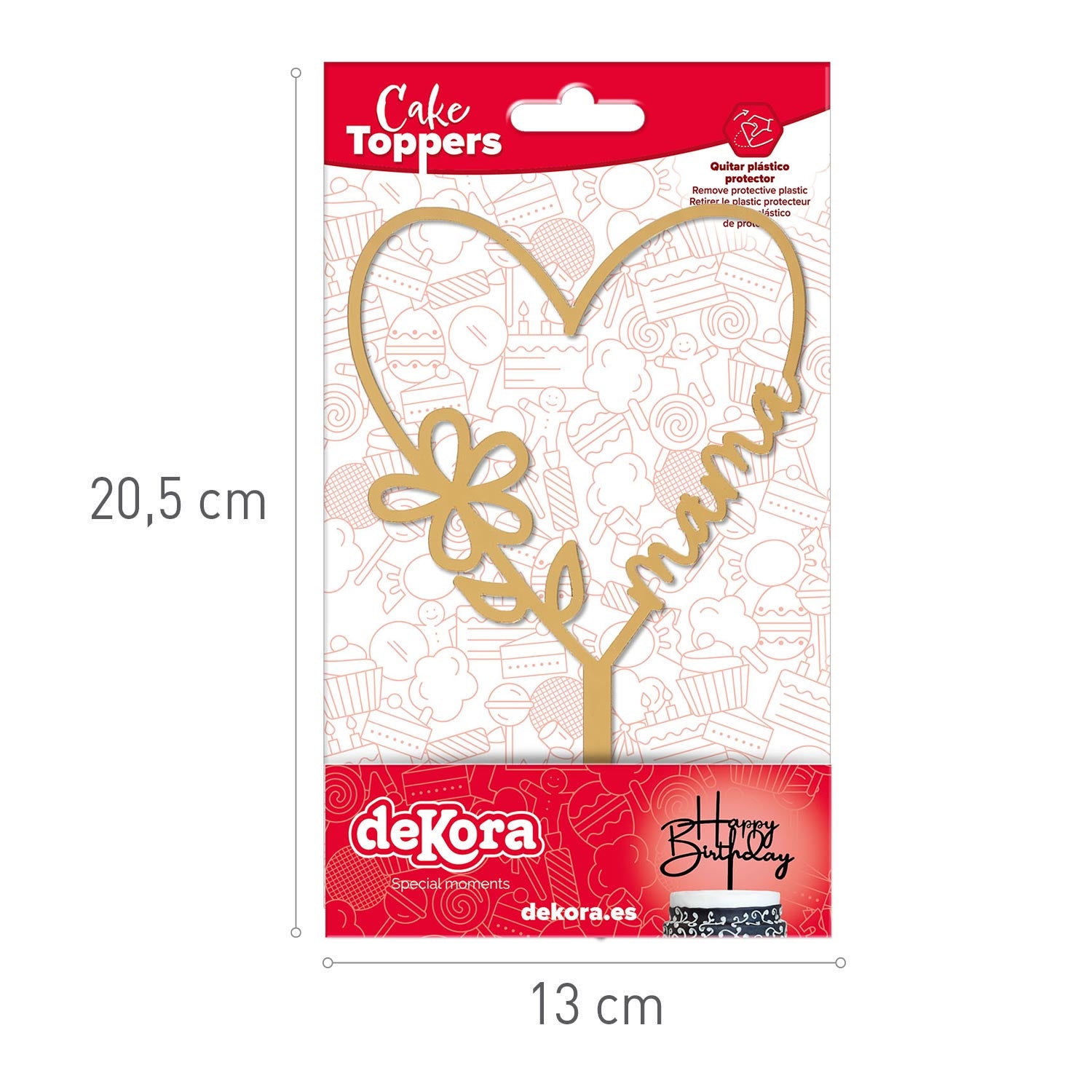 CAKE TOPPER CORAÇÃO DOURADO MÃE 16X11CM
