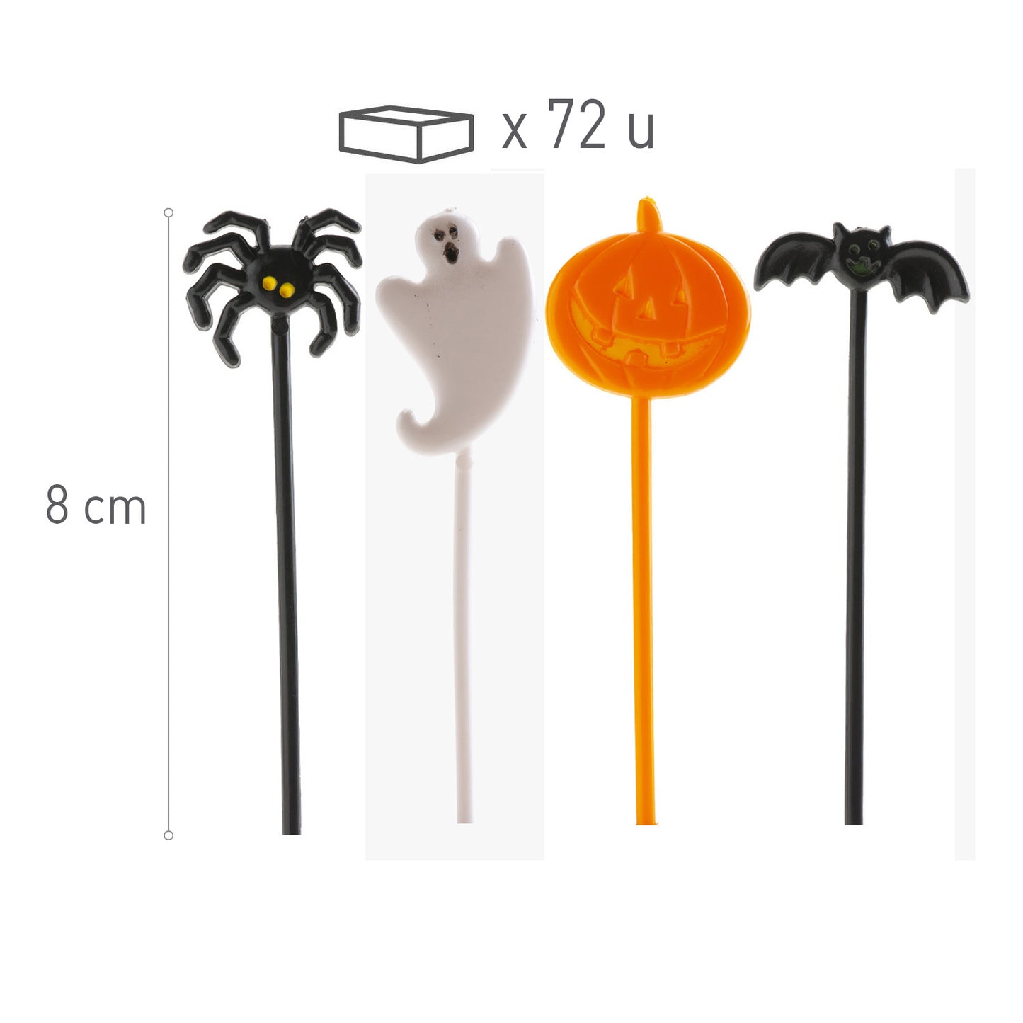 CAKE TOPPER PLASTIQUE ASSORTI HALLOWEEN 2.5X8CM