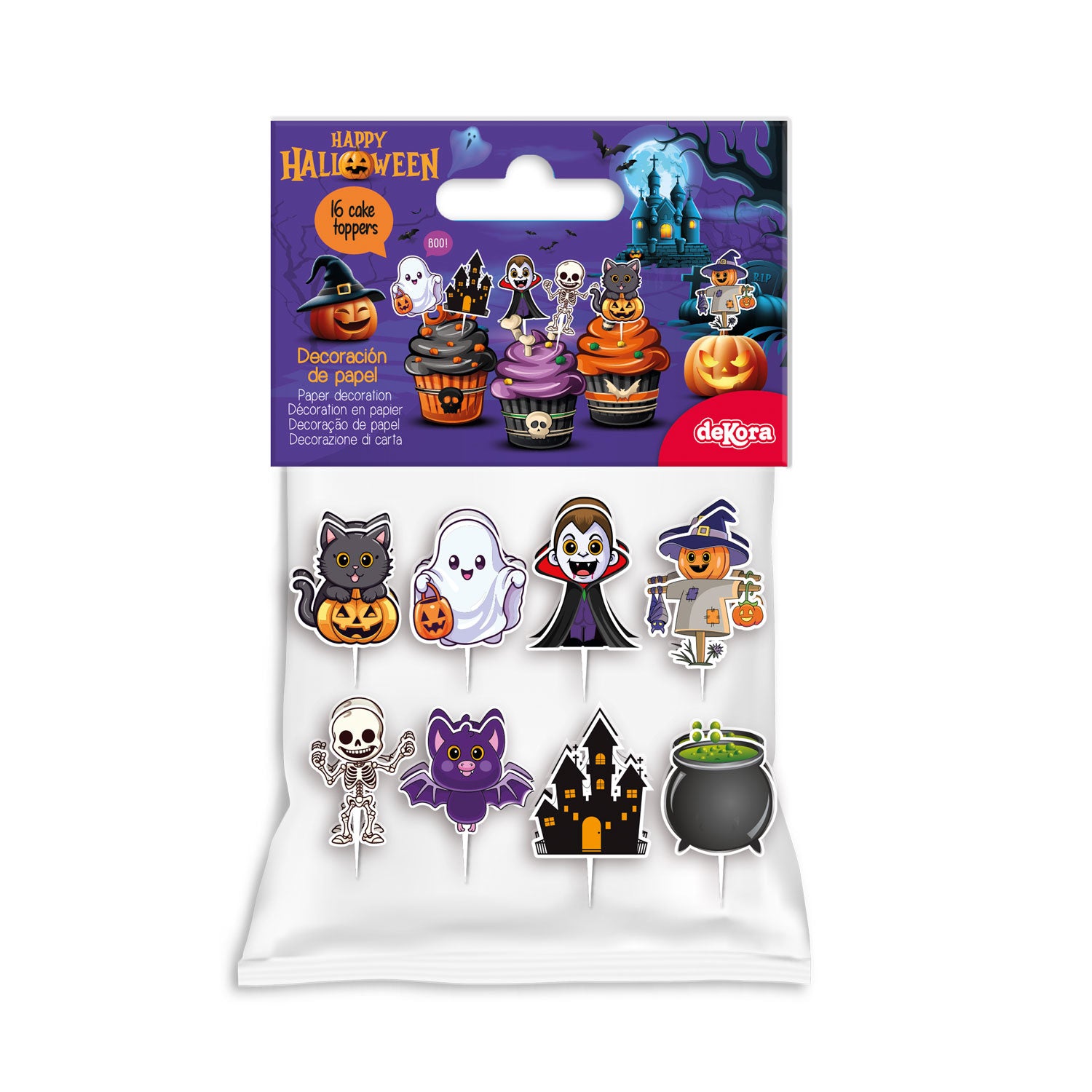 CAKE TOPPER PAPEL SURTIDO  HALLOWEEN 16 UNIDADES