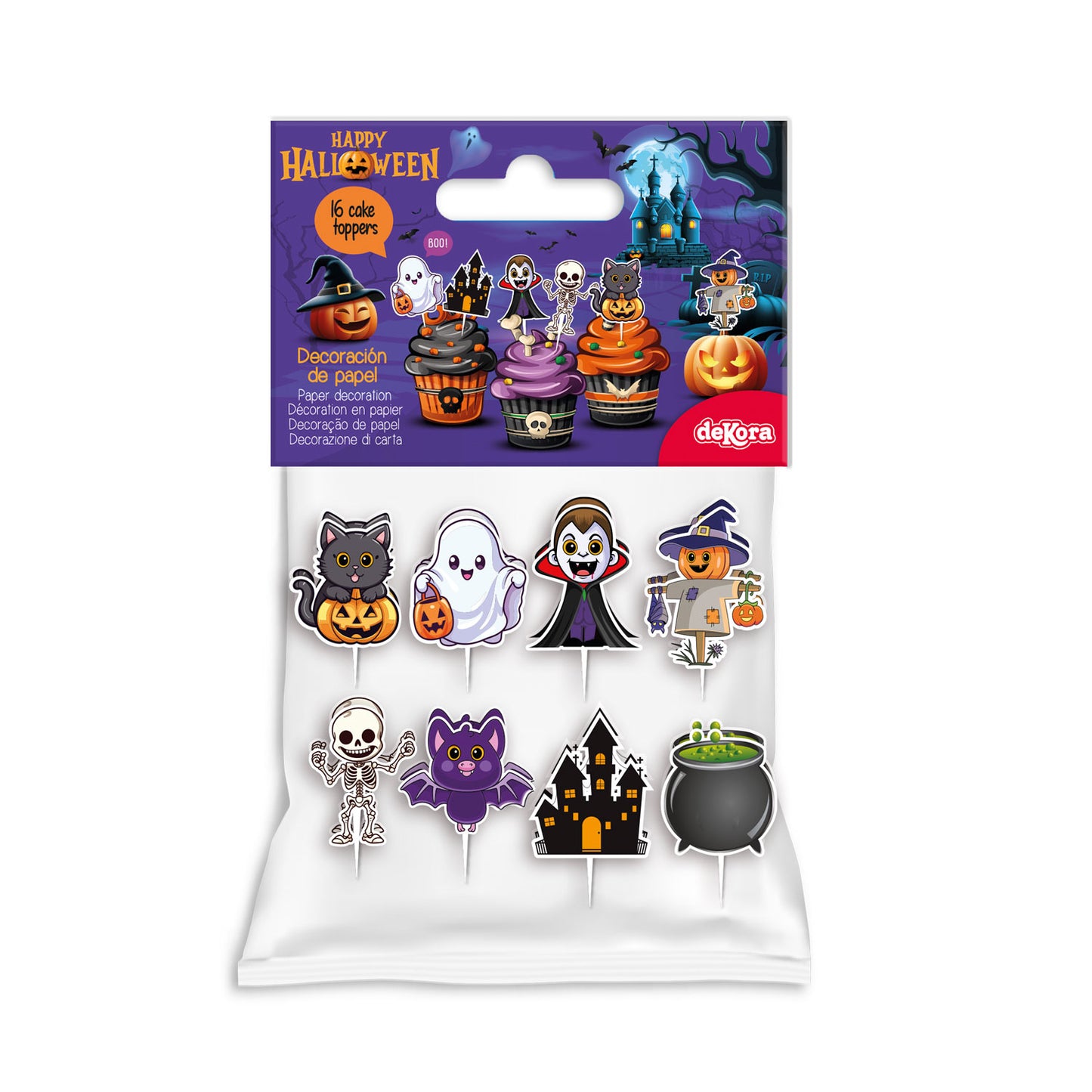 CAKE TOPPER PAPEL SURTIDO  HALLOWEEN 16 UNIDADES
