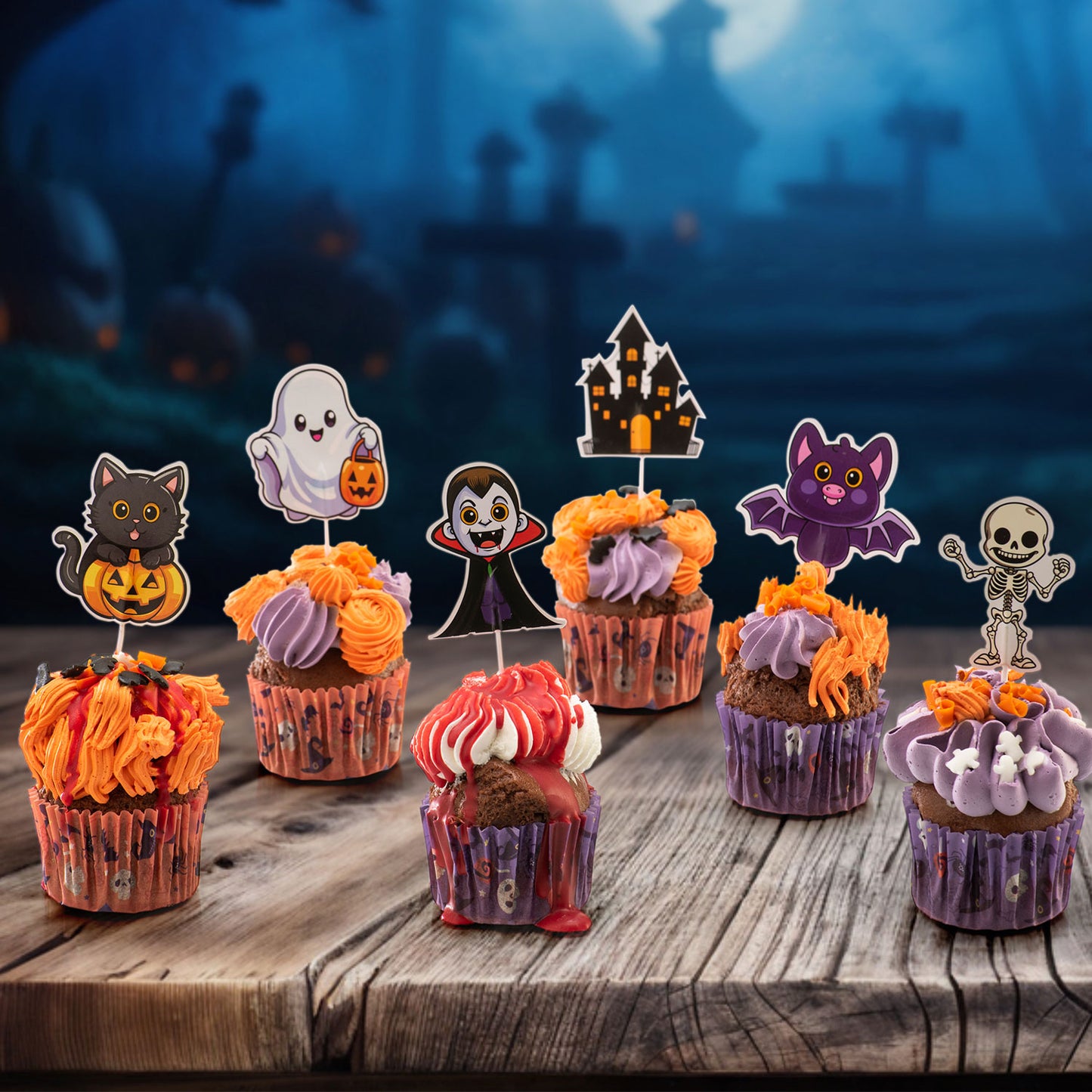 CAKE TOPPER PAPEL SURTIDO  HALLOWEEN 16 UNIDADES