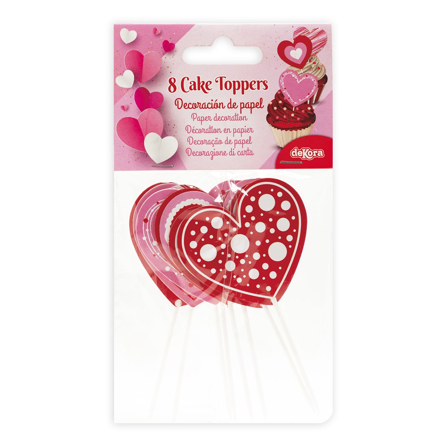 CAKE TOPPERS PAPEL CORAÇÕES 4 MODELOS 8 UNIDADES