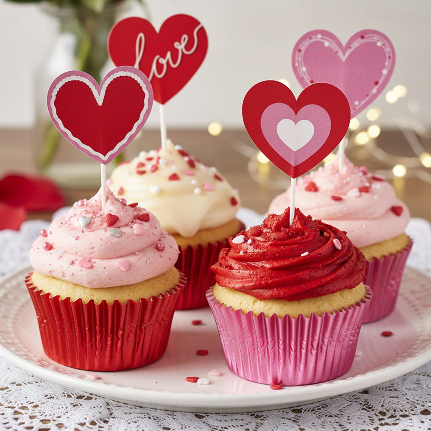 CAKE TOPPERS PAPEL CORAÇÕES 4 MODELOS 8 UNIDADES