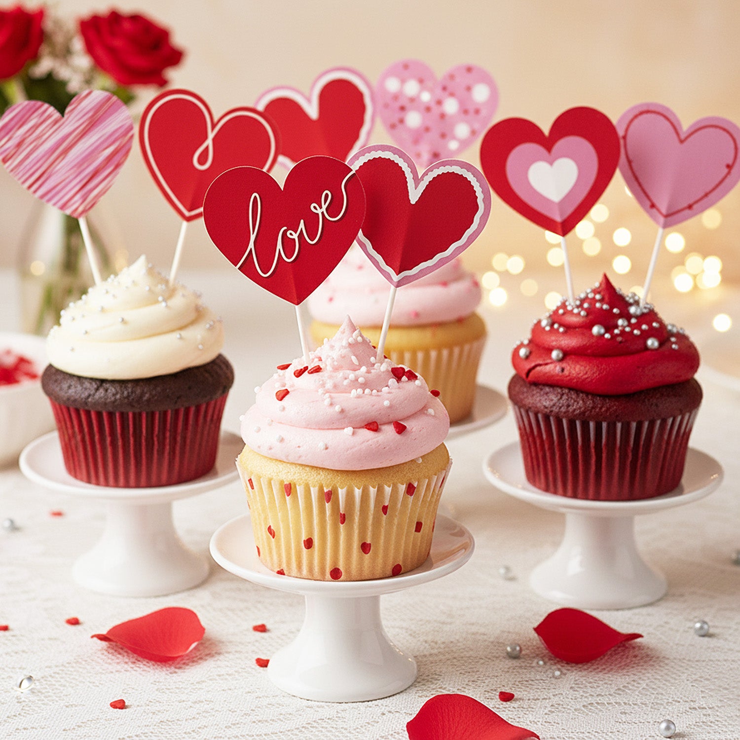 CAKE TOPPERS PAPEL CORAÇÕES 4 MODELOS 8 UNIDADES