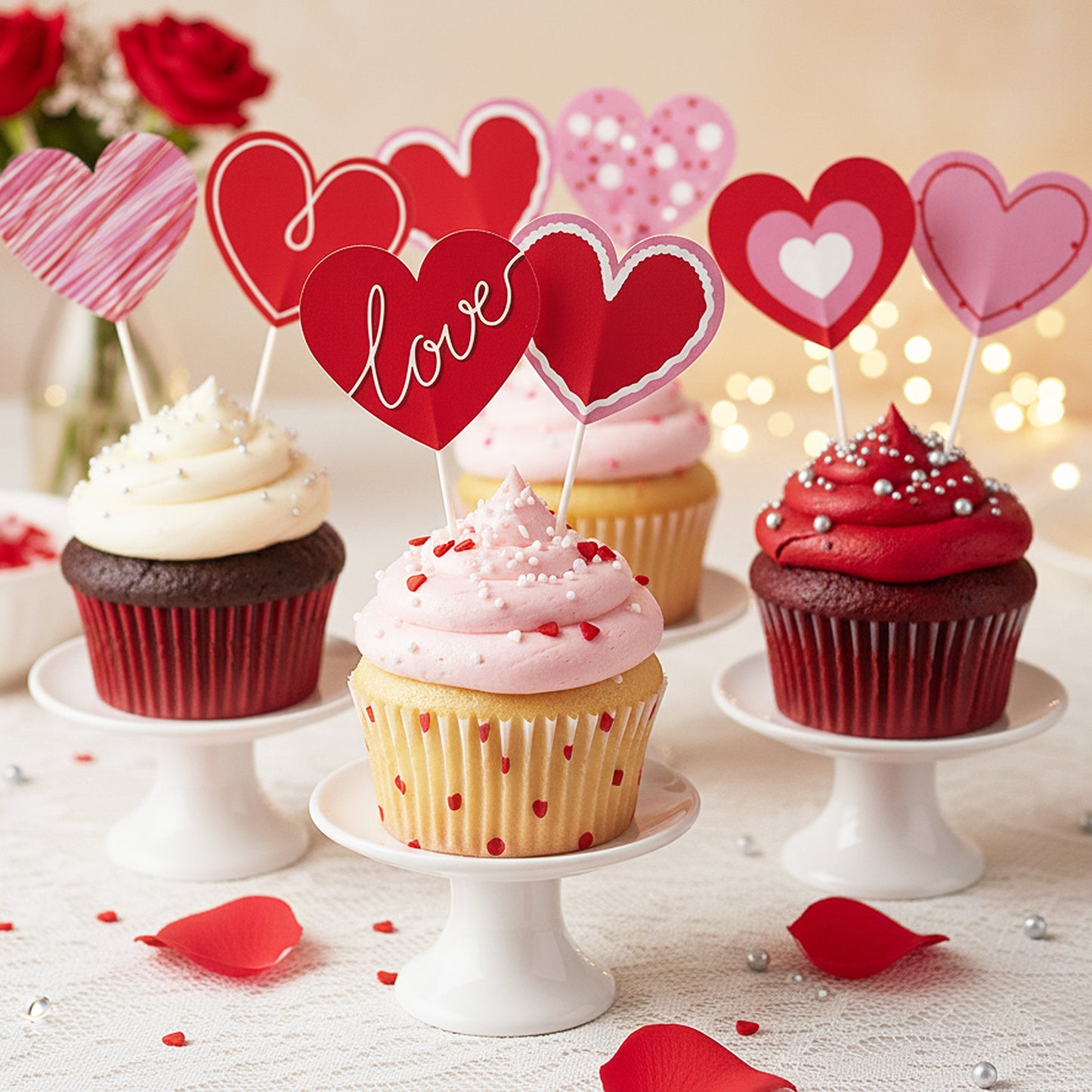 CAKE TOPPERS PAPEL CORAÇÕES 4 MODELOS 8 UNIDADES