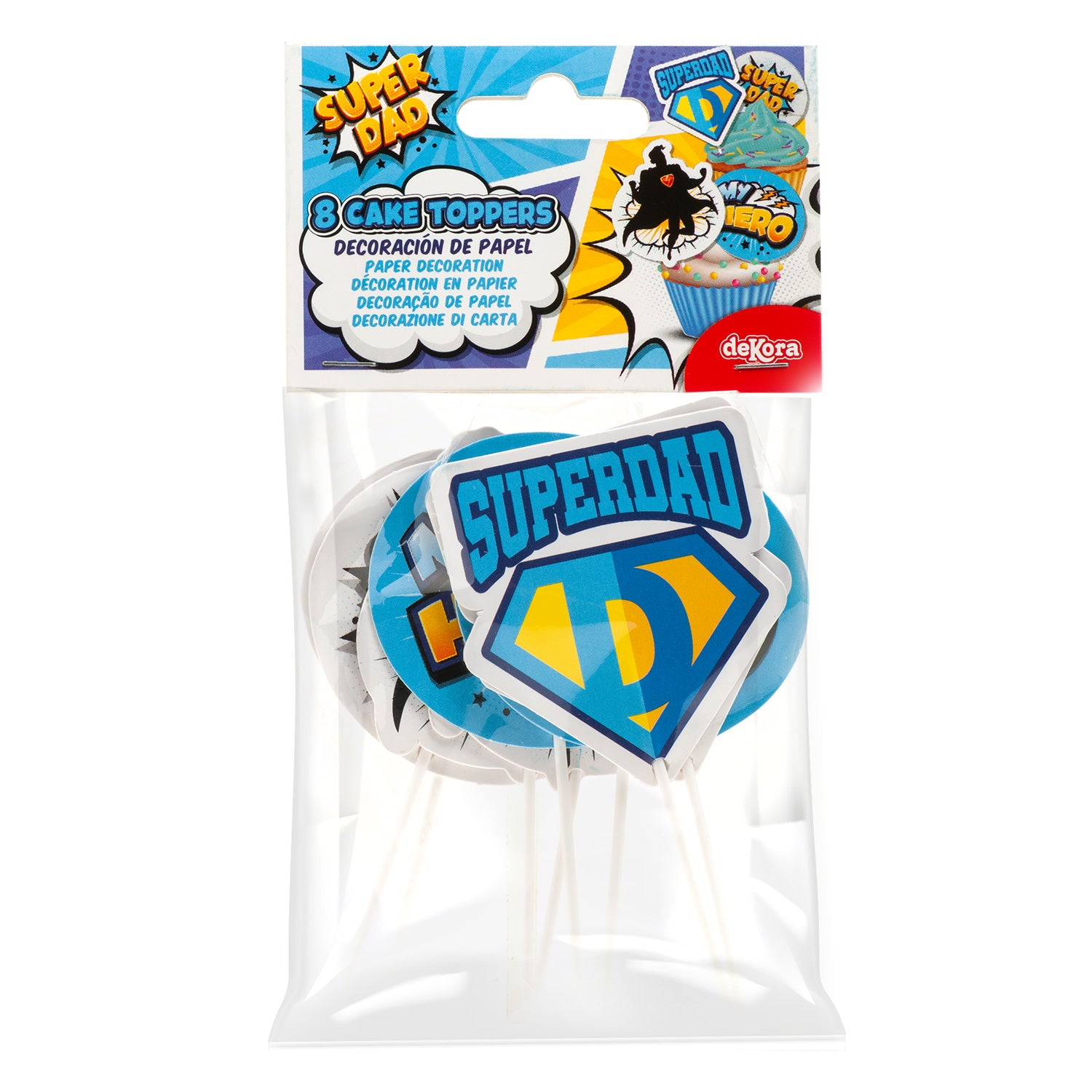 CAKE TOPPERS EN PAPIER SUPERDAD 4 MODÈLES 8 UNITÉS