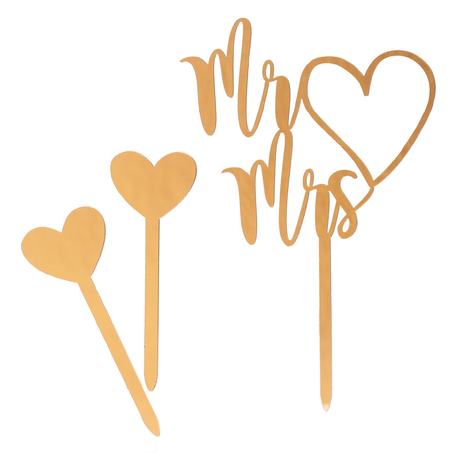 CAKE TOPPER MR AND MRS AND 2 GOLD HEARTS 10X16CM - 2.5X7CM