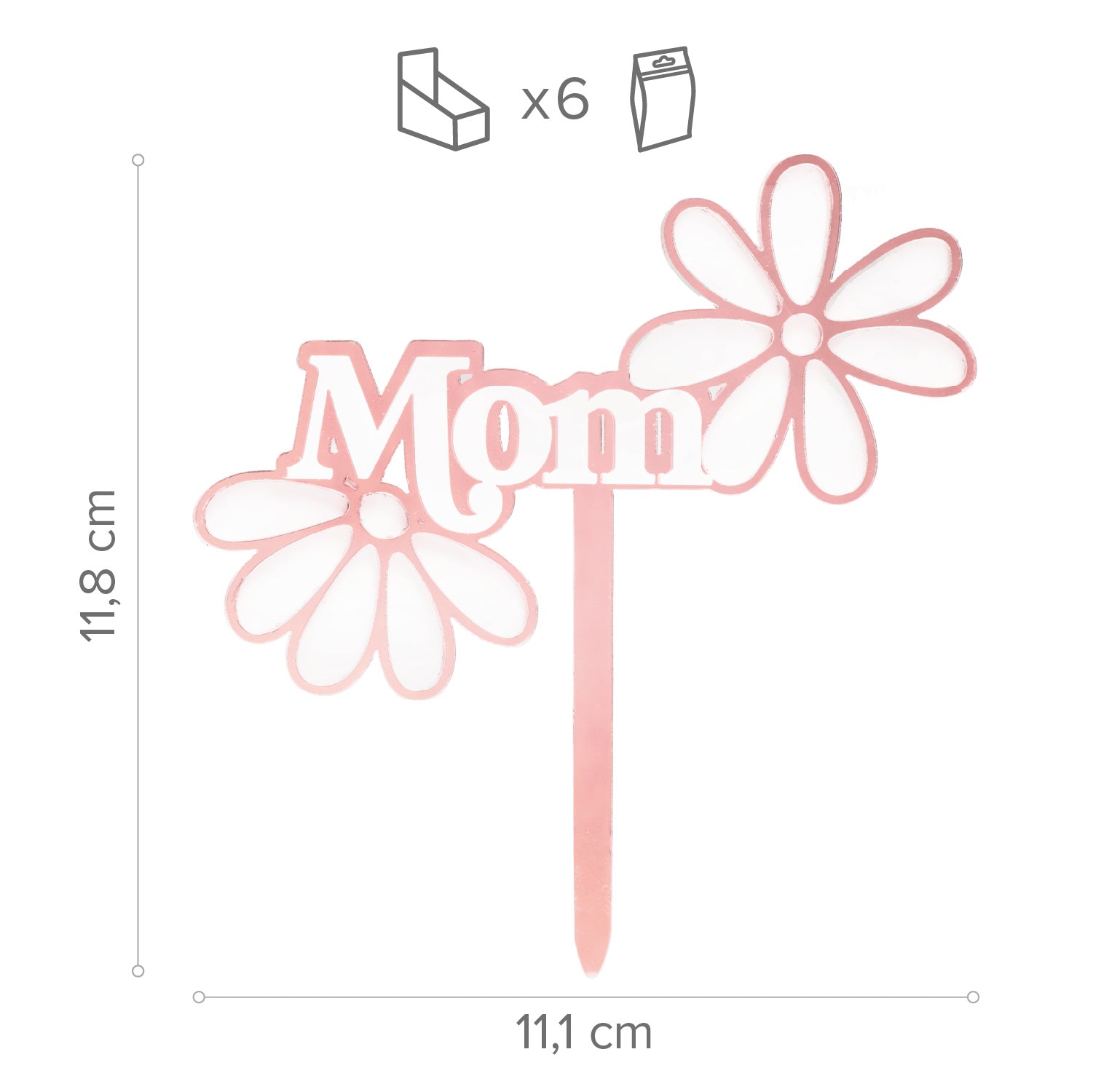 CAKE TOPPER MOM CON FLORES ROSA 11,8X11,1CM
