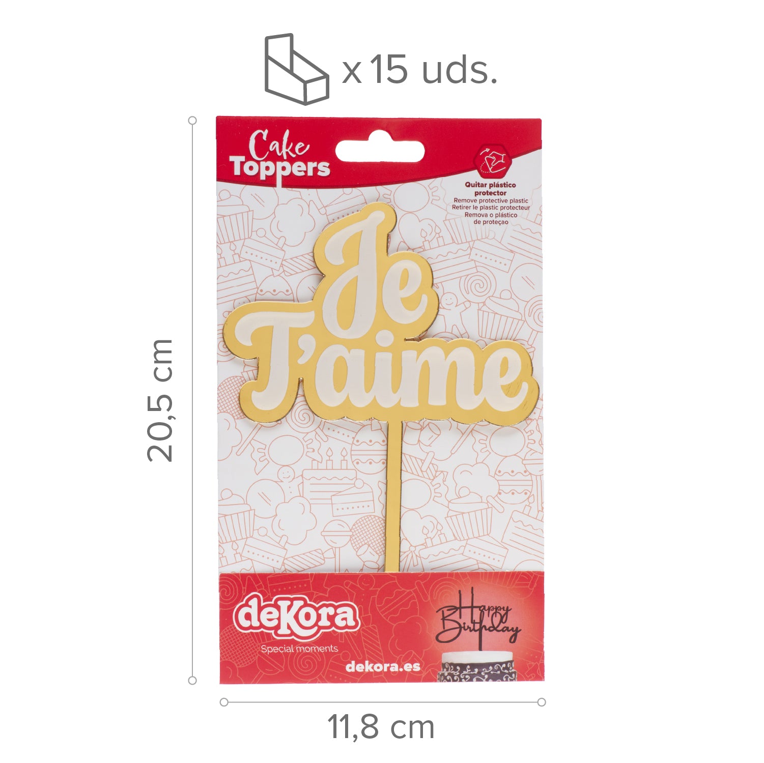 CAKE TOPPER JE T'AIME DORATO 11,5X15,5CM