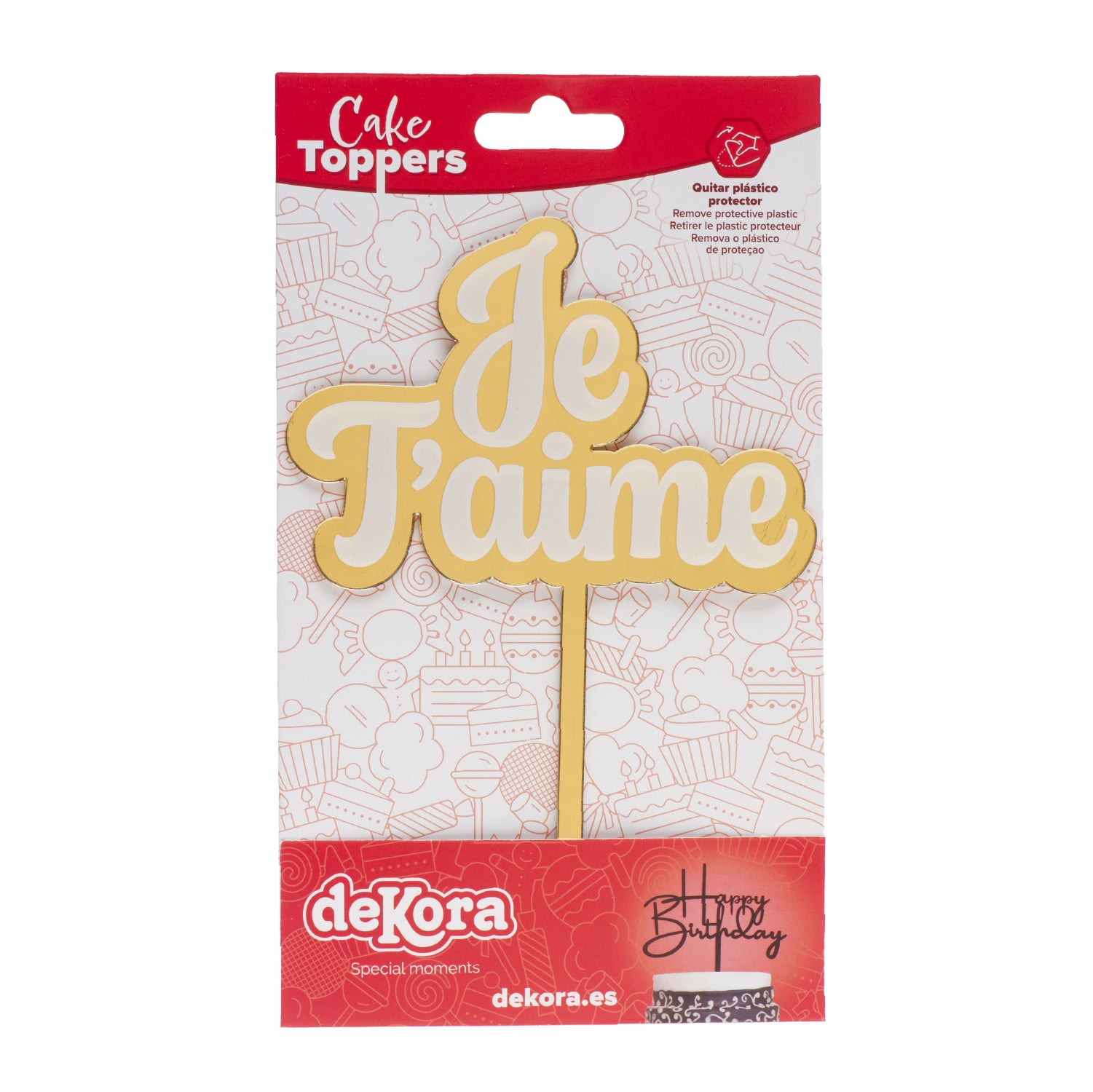 CAKE TOPPER JE T'AIME DORADO 11,5X15,5CM