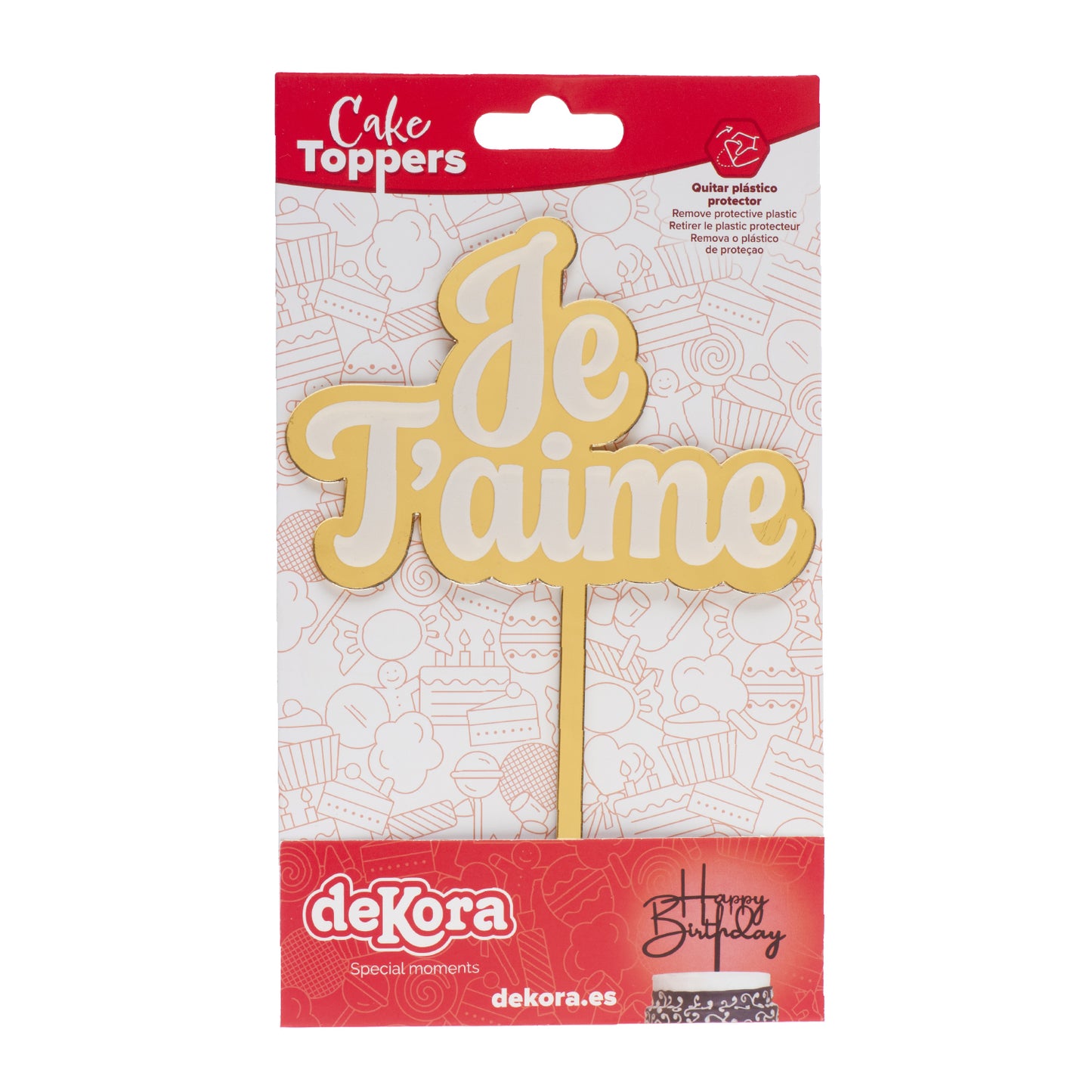 CAKE TOPPER JE T'AIME DORÉ 11,5X15,5CM