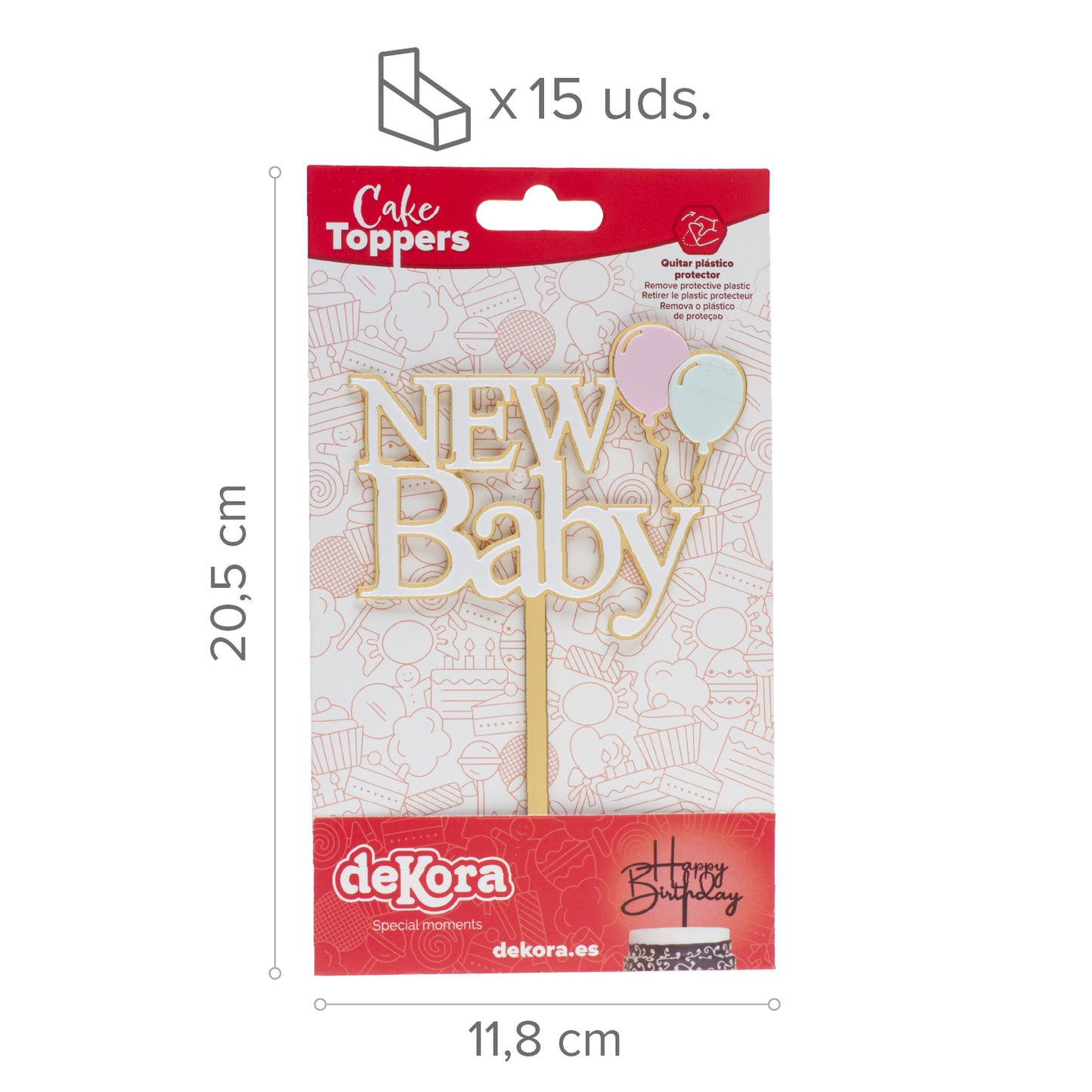CAKE TOPPER NOUVEAU BÉBÉ DORÉ ET BLANC 10X14CM