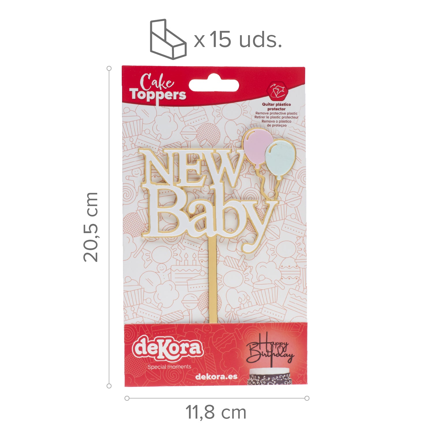 CAKE TOPPER NEW BABY GOLD AND WHITE 10X14CM