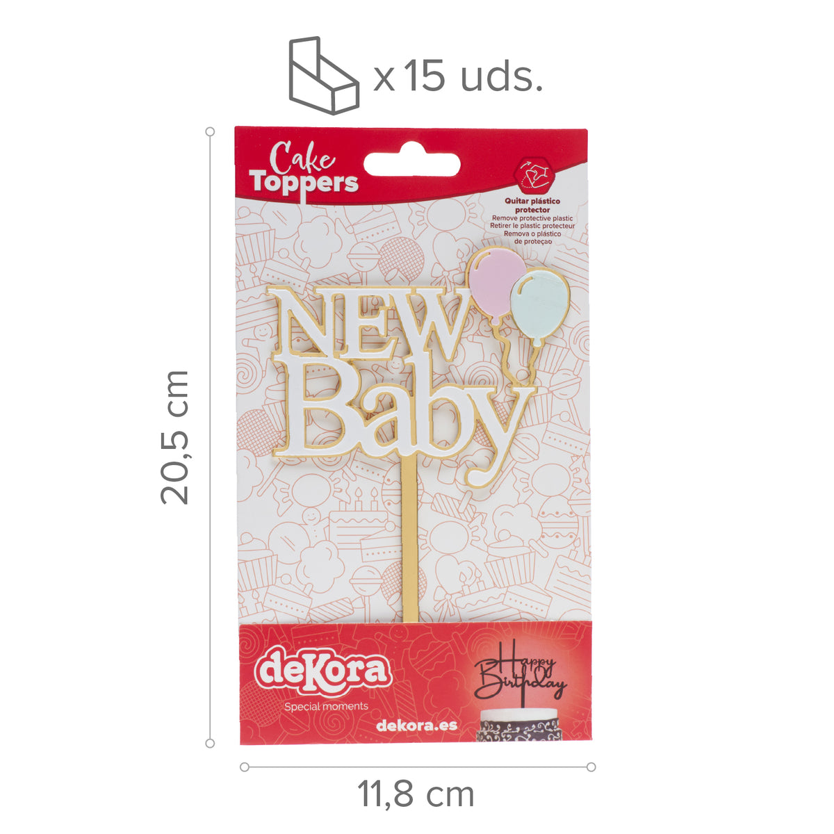 CAKE TOPPER NEW BABY GOLD AND WHITE 10X14CM