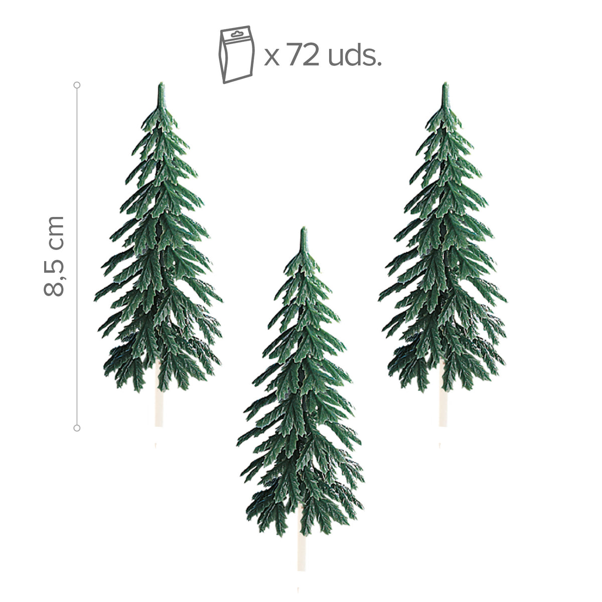 CAKE TOPPER SAPIN VERT EN PLASTIQUE 8,5 CM 72UNITÉS