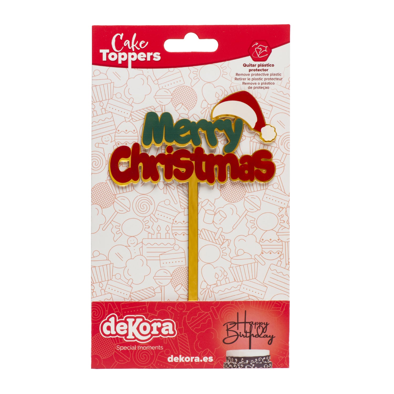 CAKE TOPPER MERRY CHRISTMAS GORRO NAVIDAD DORARO 10X15MM