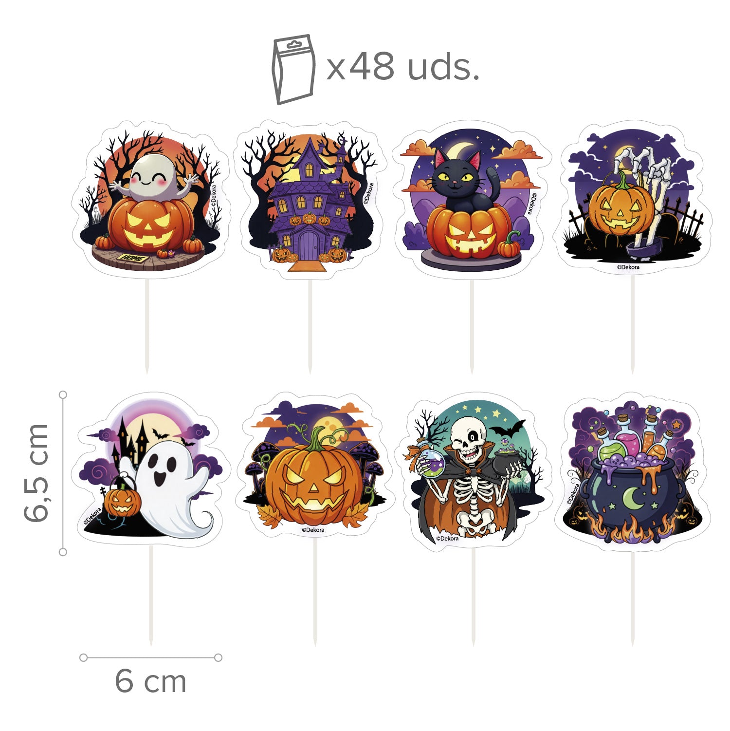 CAKE TOPPER PAPEL HALLOWEN 8 MODELOS 6X9CM 48UDS