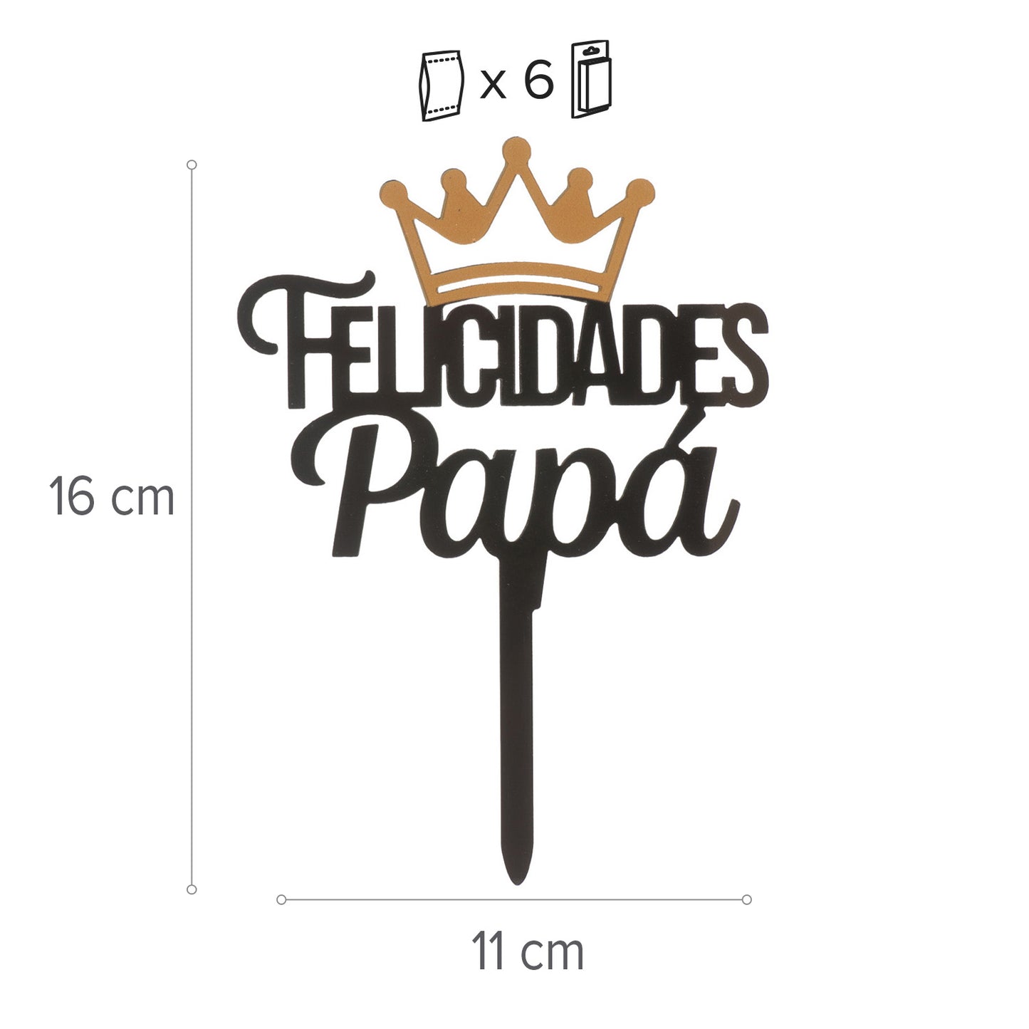  CAKE TOPPER CONGRATULATIONS DAD BLACK CROWN 11X16CM