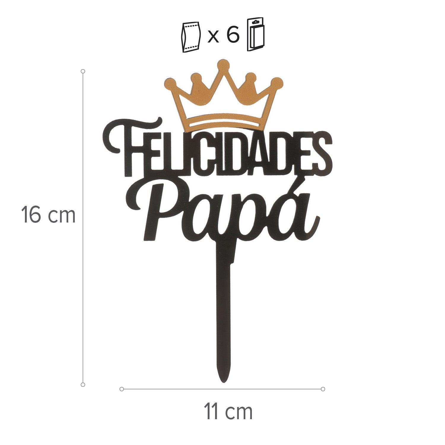  CAKE TOPPER CONGRATULATIONS DAD BLACK CROWN 11X15,5CM