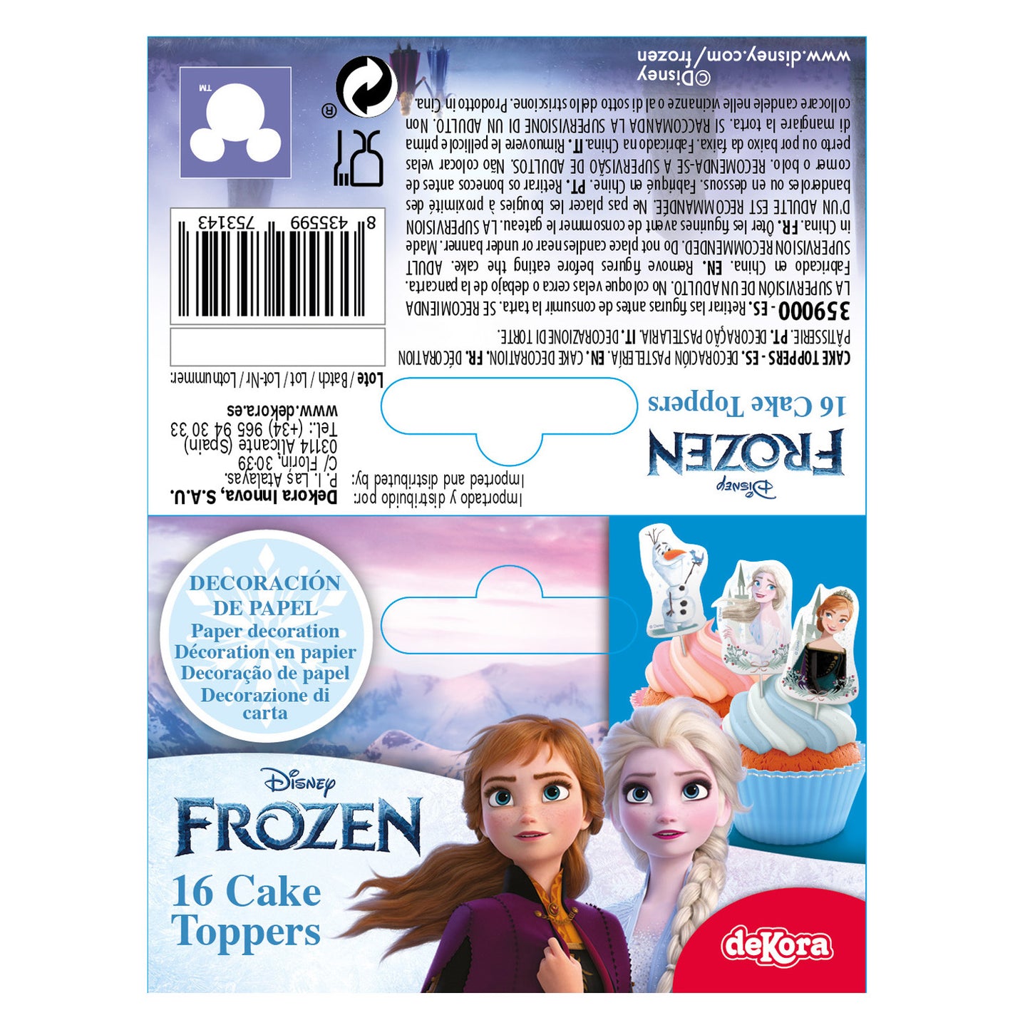 CAKE TOPPERS DI CARTA FROZEN 8 MODELLI 18 UNITÀ