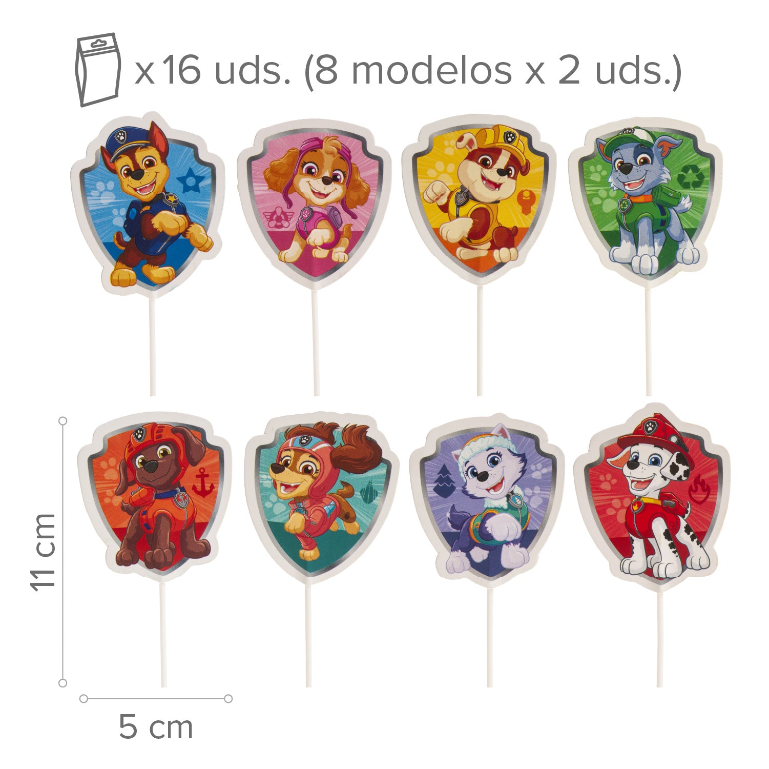 CAKE TOPPER PAPEL PAW PATROL  8 MODELOS 16 UNIDADES