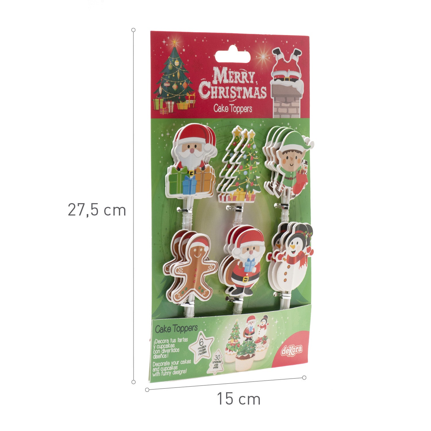CAKE TOPPERS PAPEL NATAL 6 MODELOS 30 UNIDADES