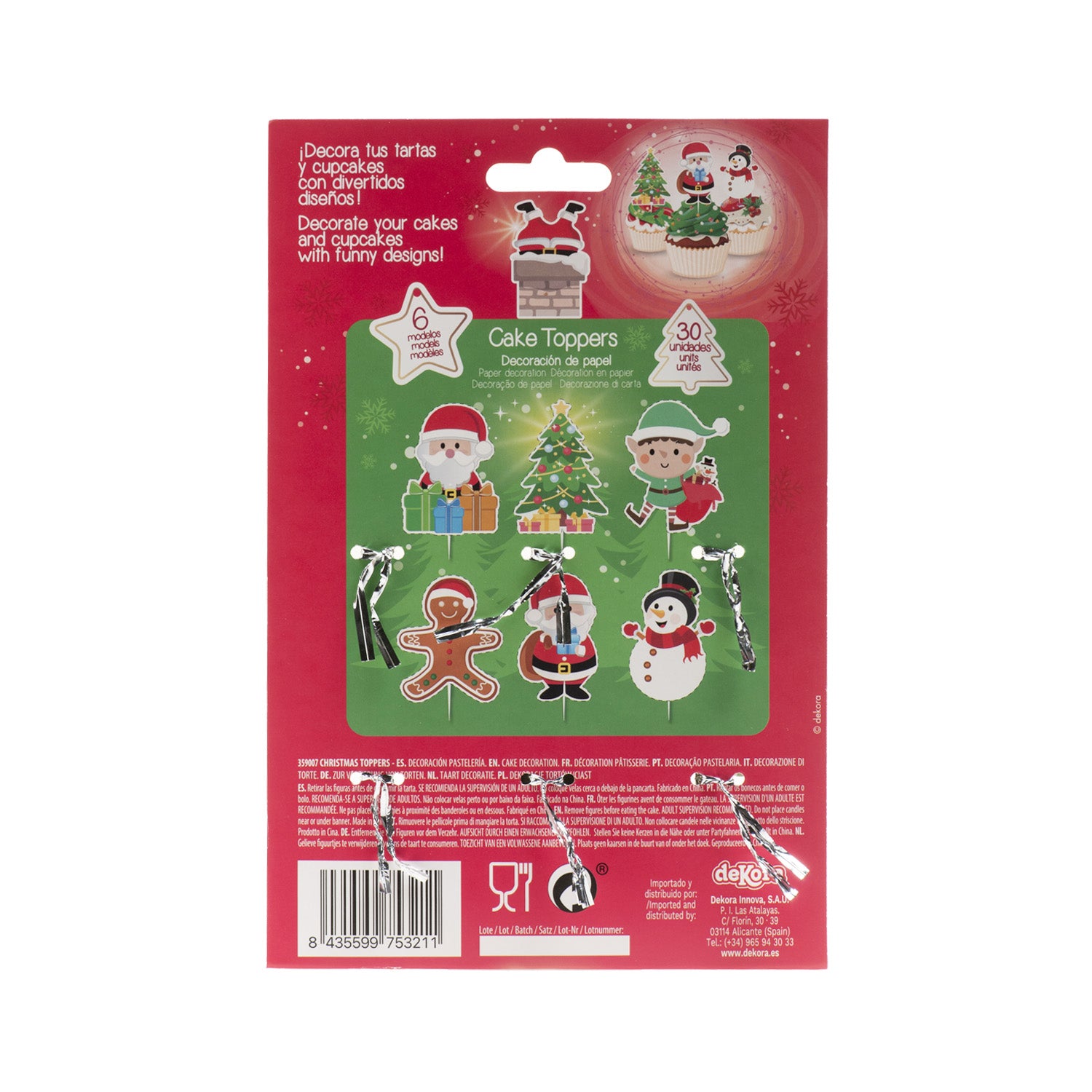 CAKE TOPPERS EN PAPIER NOEL 6 MODÈLES 30 UNITÉS