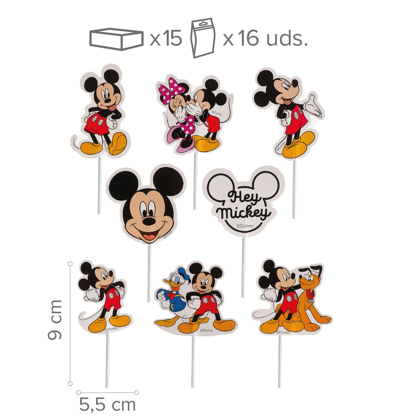 CAKE TOPPERS PAPEL MICKEY MOUSE 8 MODELOS 16 UNIDADES