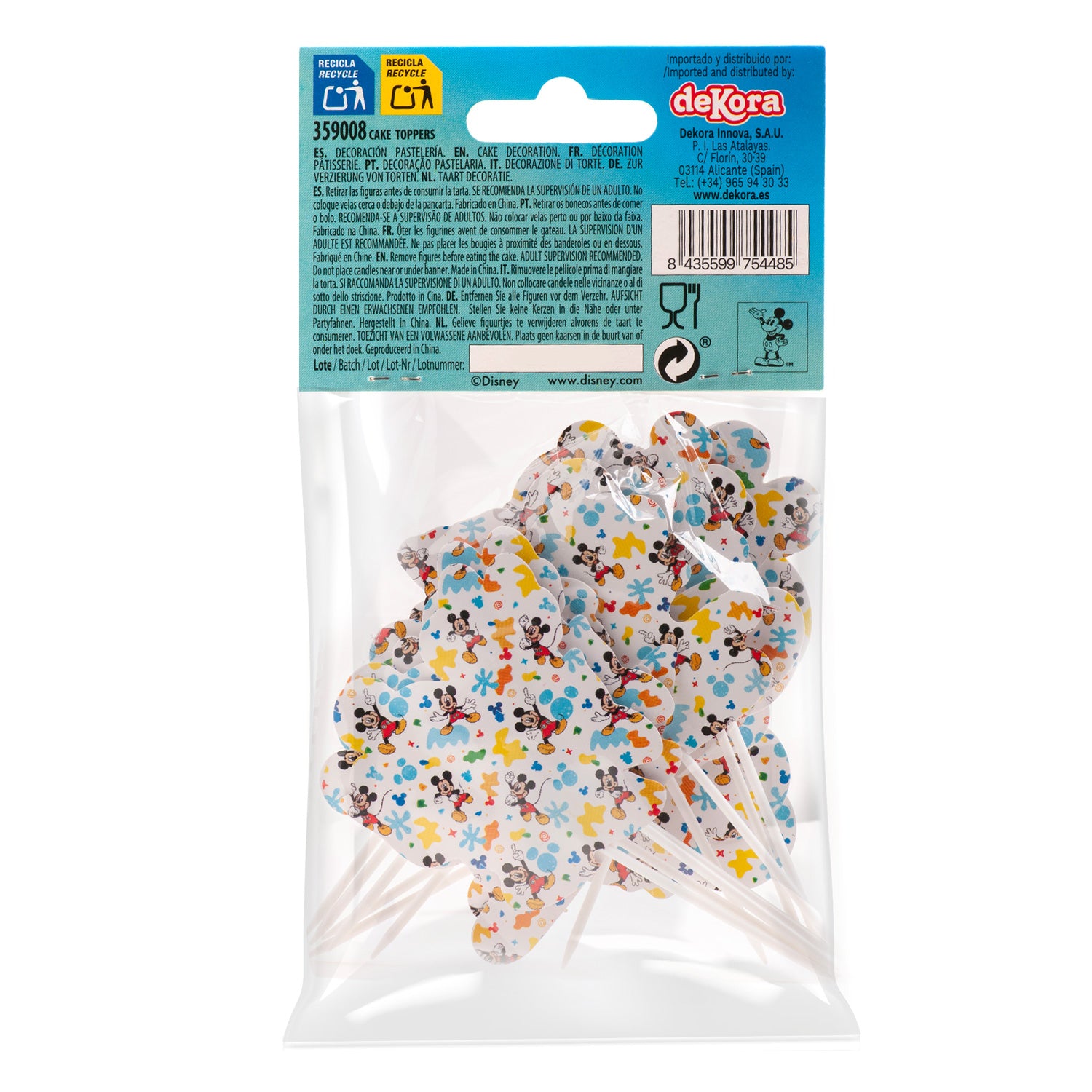 CAKE TOPPERS PAPEL MICKEY MOUSE 8 MODELOS 16 UNIDADES