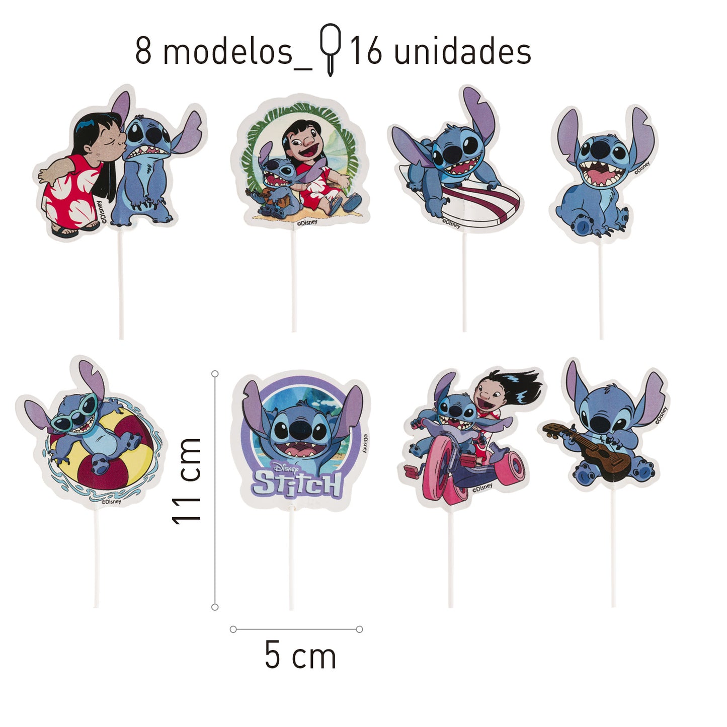CAKE TOPPER PAPEL STITCH 16 UNIDADES