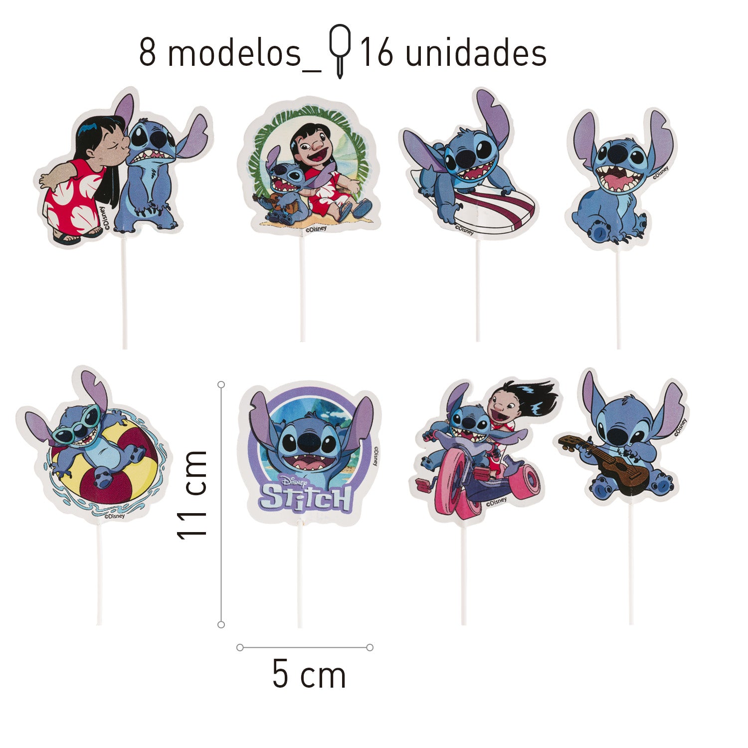 CAKE TOPPER PAPEL STITCH 16 UNIDADES