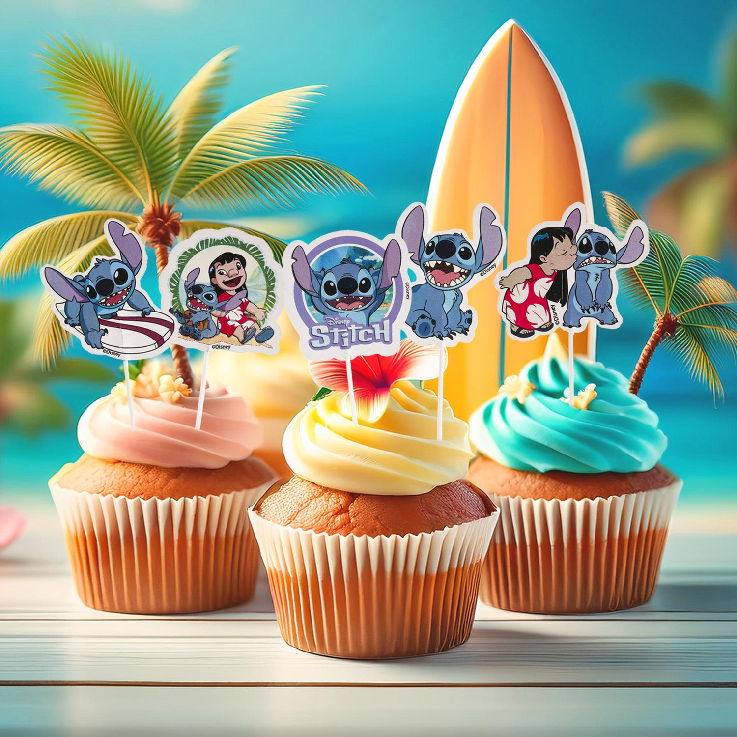 CAKE TOPPER PAPEL STITCH 16 UNIDADES