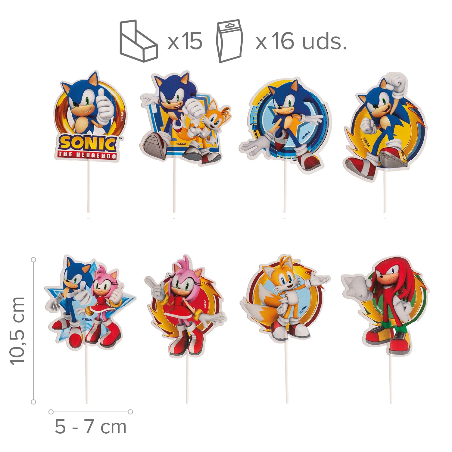 CAKE TOPPERS PAPEL SONIC 16 UNIDADES