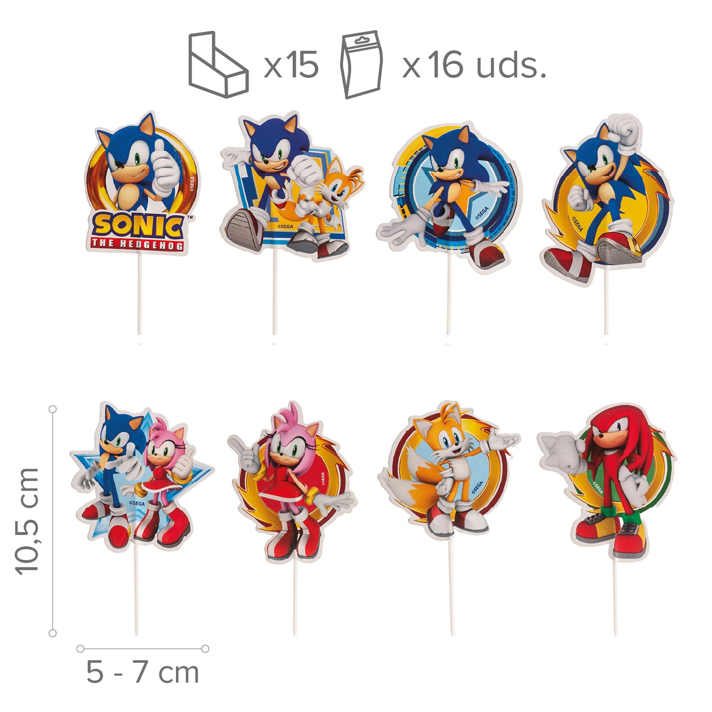 CAKE TOPPERS PAPEL SONIC 16 UNIDADES