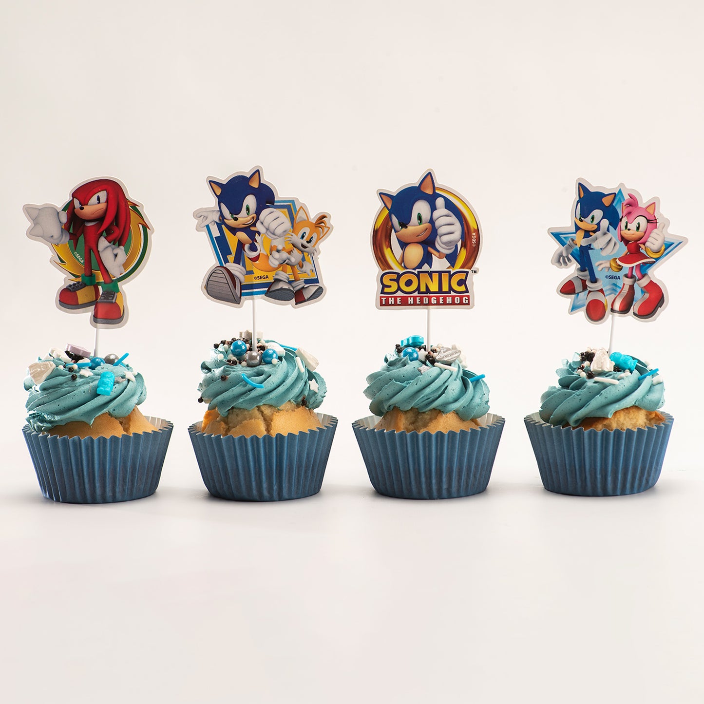 CAKE TOPPERS EN PAPIER SONIC 16 UNITÉS